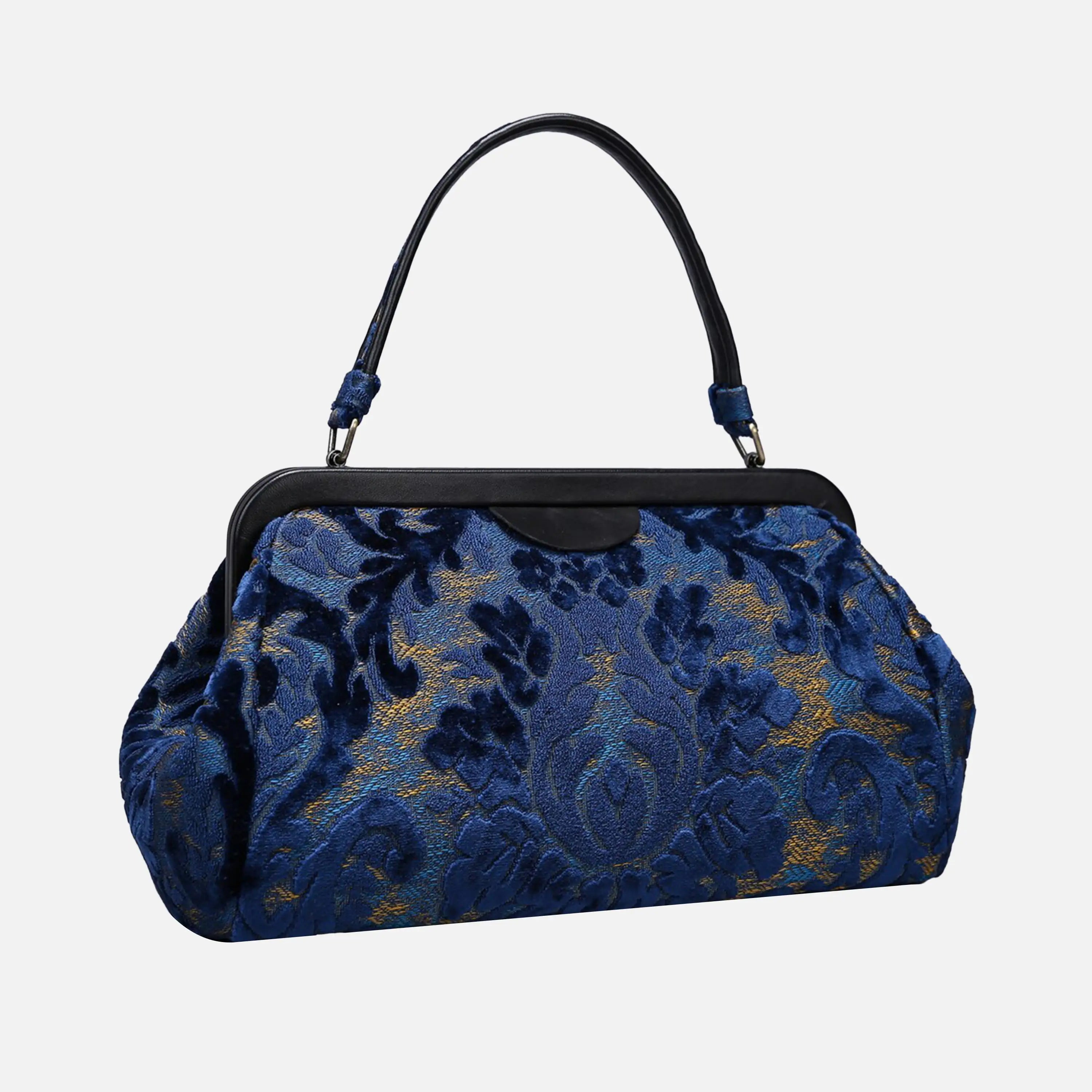Burnout Velvet Navy Top Handle Purse carpet bag of America front