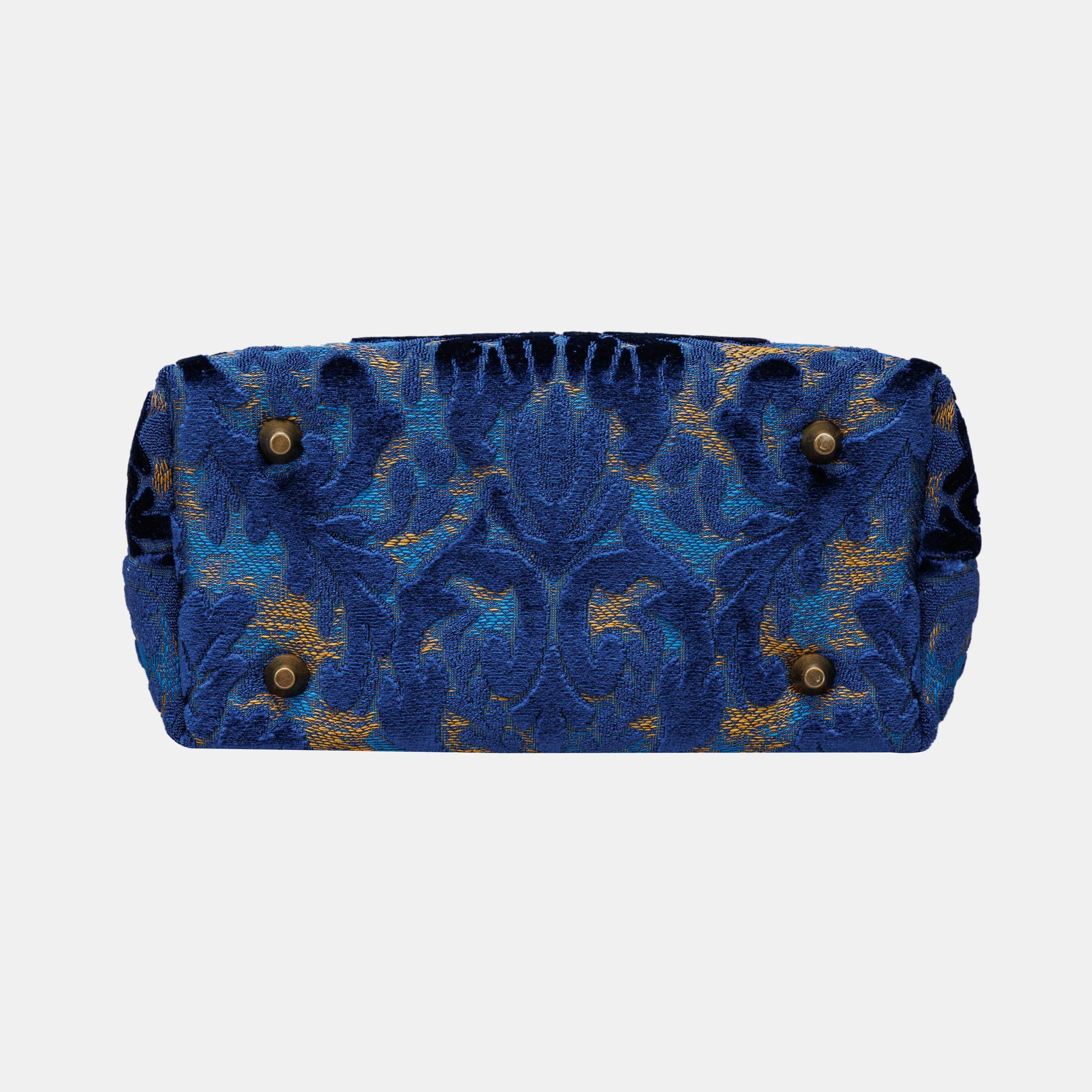 Burnout Velvet Navy Tuck Lock Carpet Satchel carpet bag MCW Handmade of America bottom