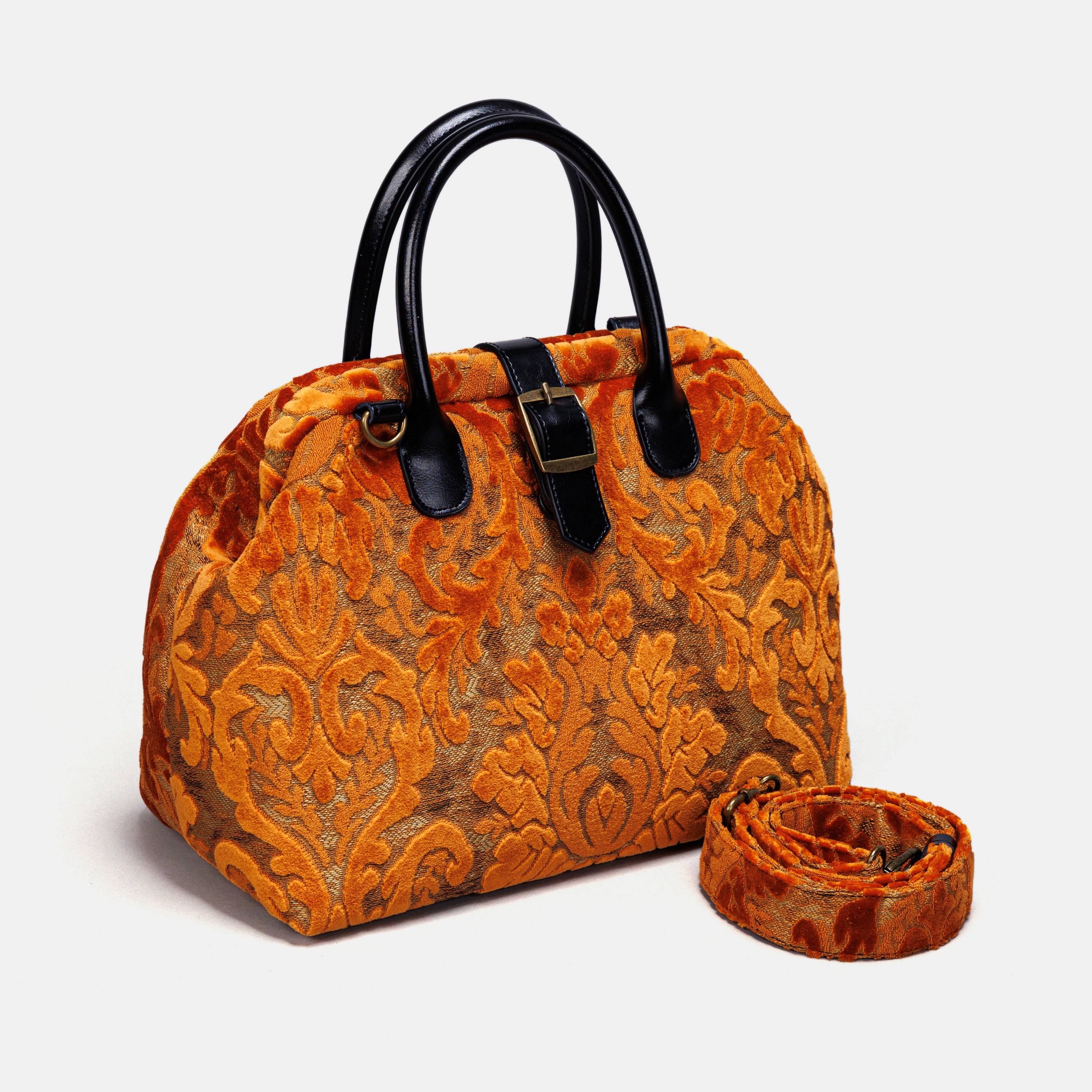 Burnout Velvet Orange Carpet Handbag Purse carpet bag MCW Handmade of America with strap