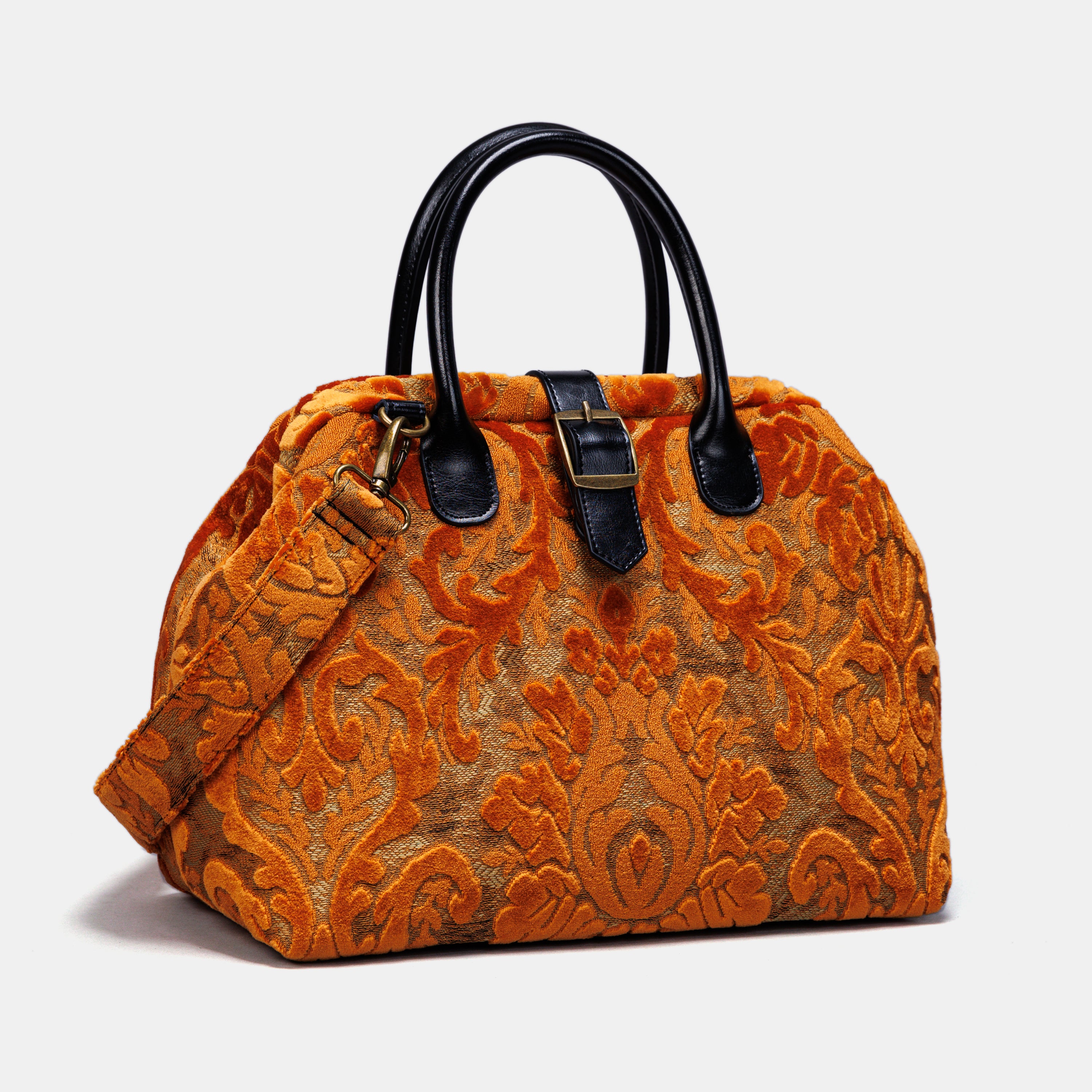 Burnout Velvet Orange Carpet Handbag Purse carpet bag MCW Handmade of America front