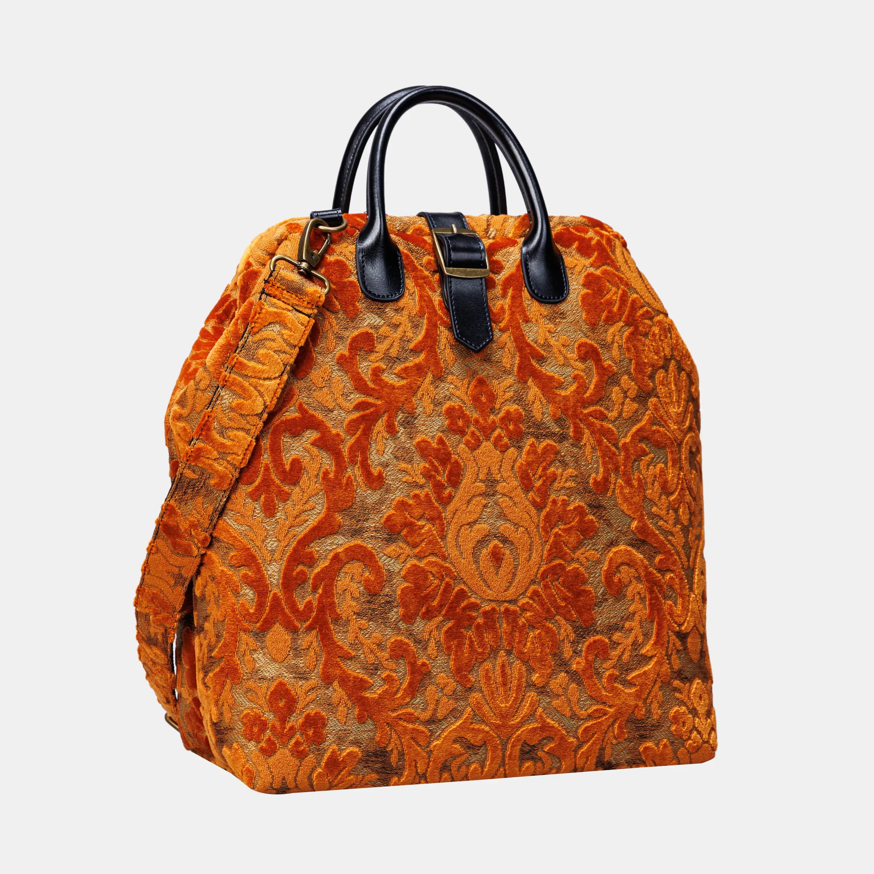Burnout Velvet Orange Carpet Laptop Backpack Carpetbag of America front side