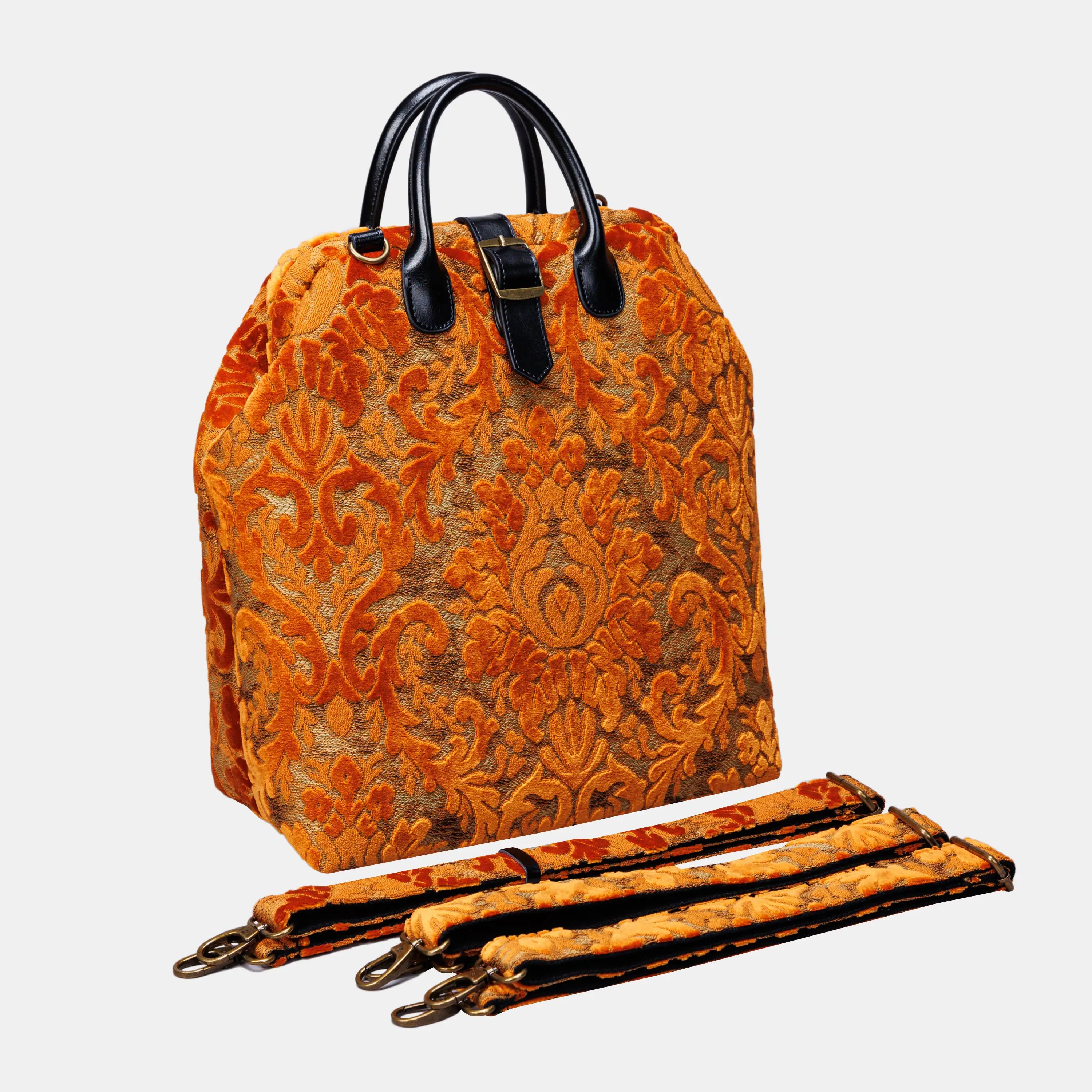 Burnout Velvet Orange Carpet Laptop Backpack Carpetbag of America with shoulder strap
