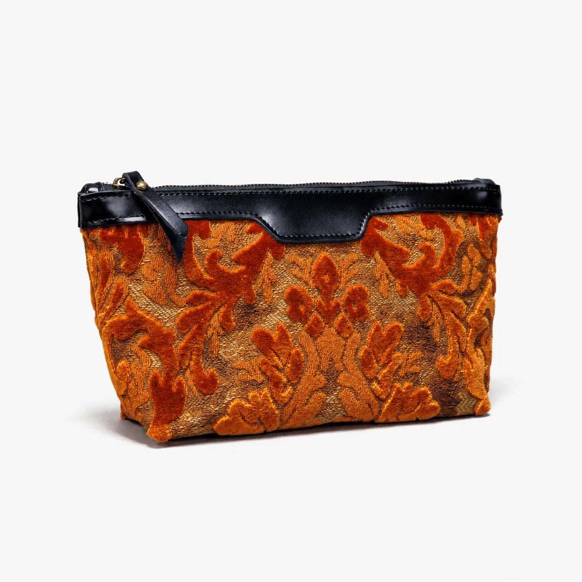 Burnout Velvet Orange Carpet Makeup Bag carpet bag MCW Handmade of America front