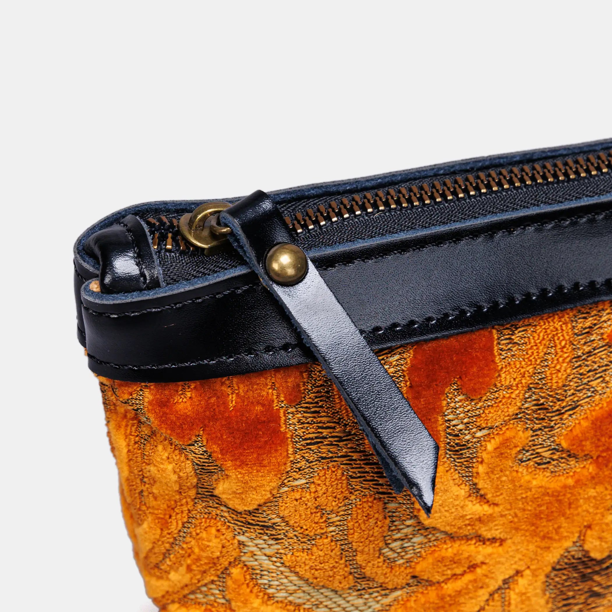 Burnout Velvet Orange Carpet Makeup Bag carpet bag MCW Handmade of America zipper