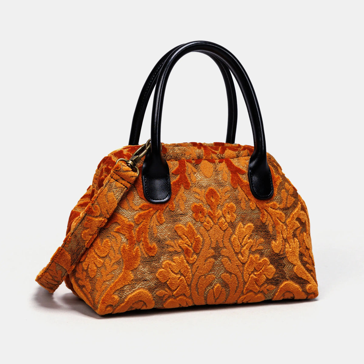 Burnout Velvet Orange Carpet Satchel carpet bag MCW Handmade of America front