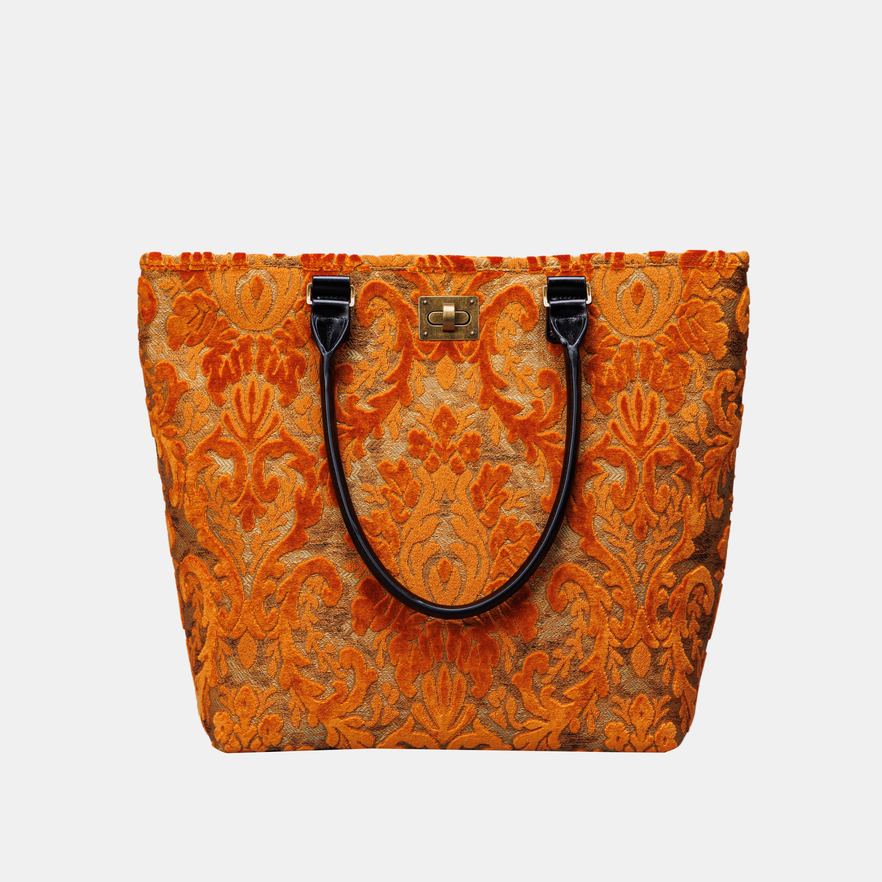 Burnout Velvet Orange Carpet Tote Shopper carpet bag of America handle down