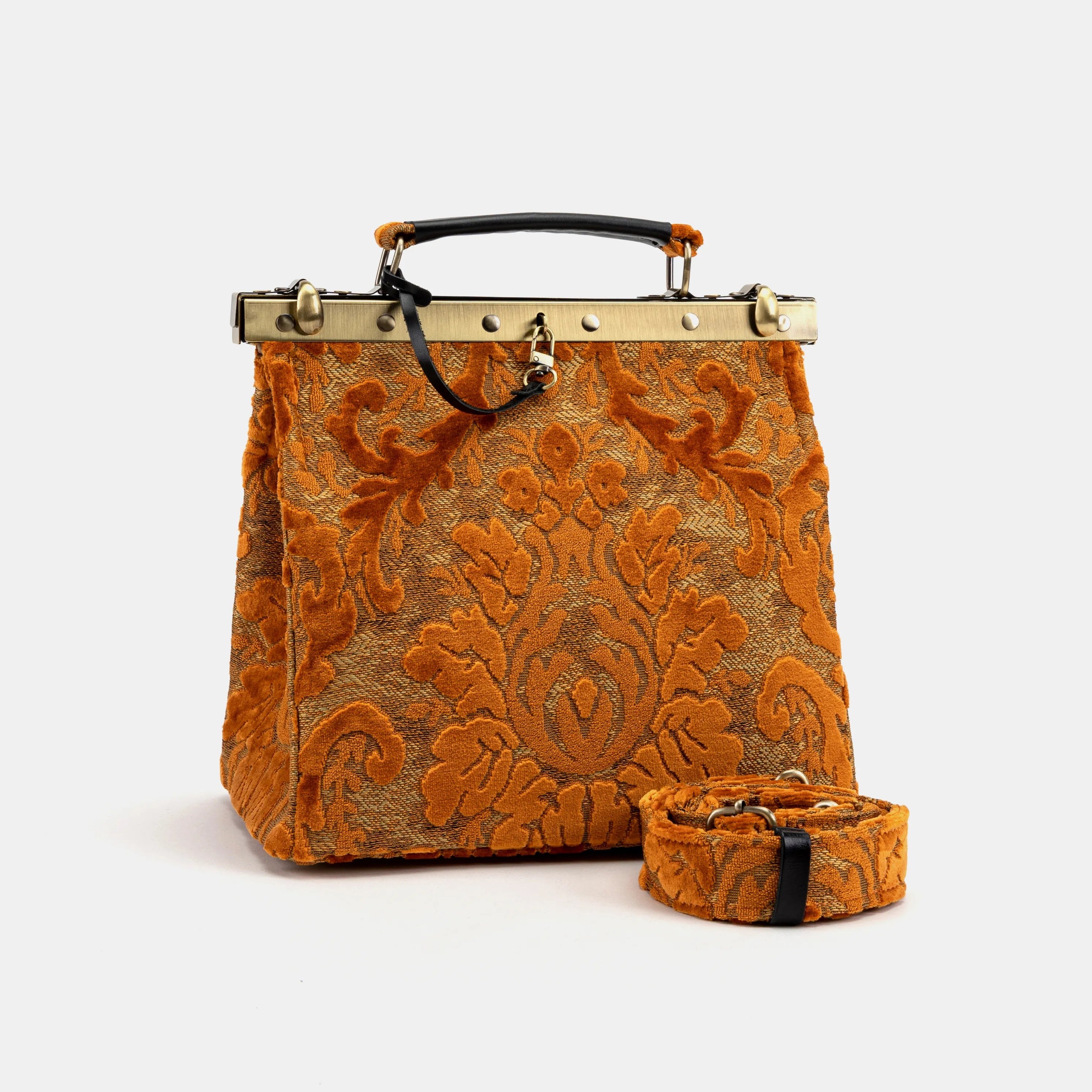 Burnout Velvet Orange Cecile Carpet Purse Gladstone Bag of America with shoulder strap