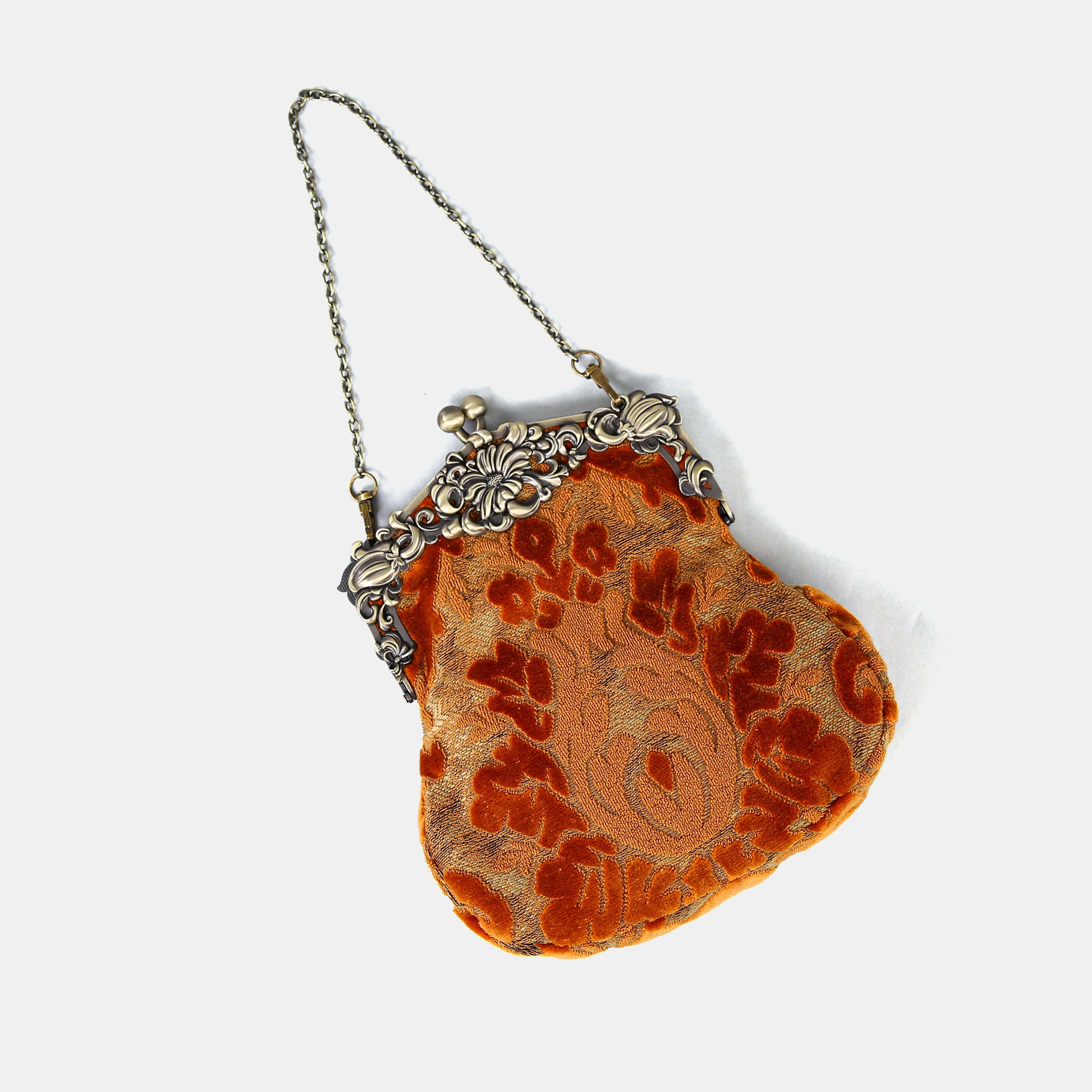 Burnout Velvet Orange Chatelaine Purse Large carpet bag of America lay flat