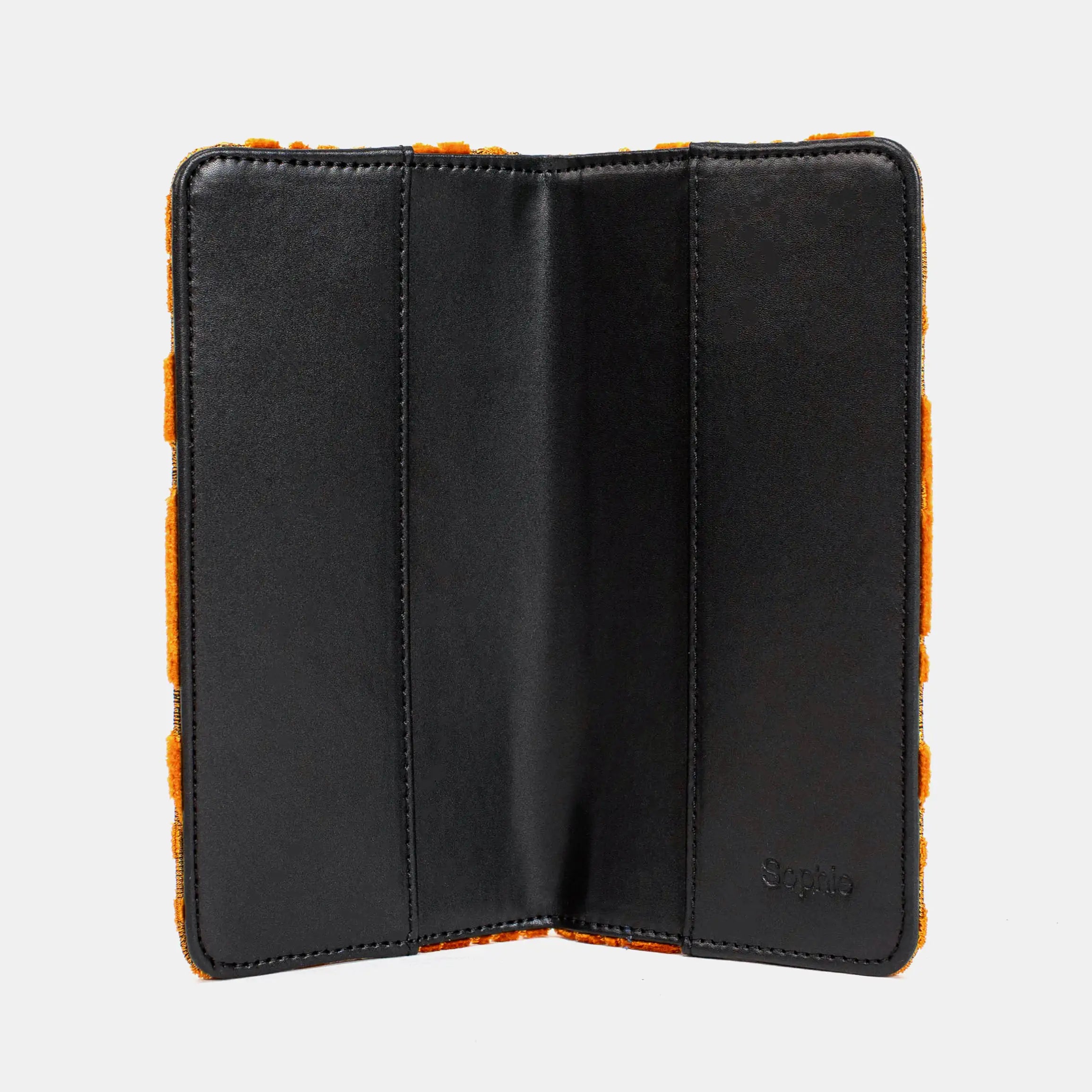Burnout Velvet Orange Checkbook Cover of America inside