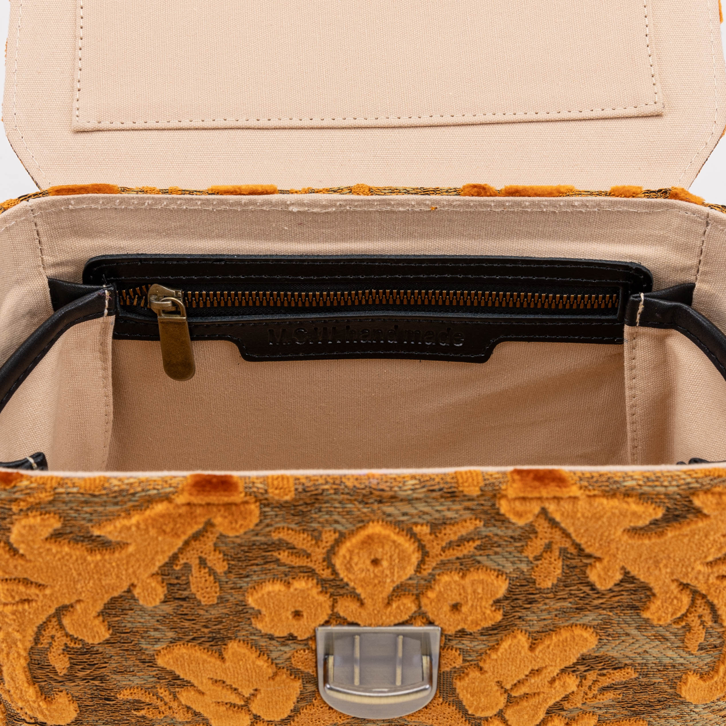 Burnout Velvet Orange Clara Medium Train Case Purse of America  inside zipper