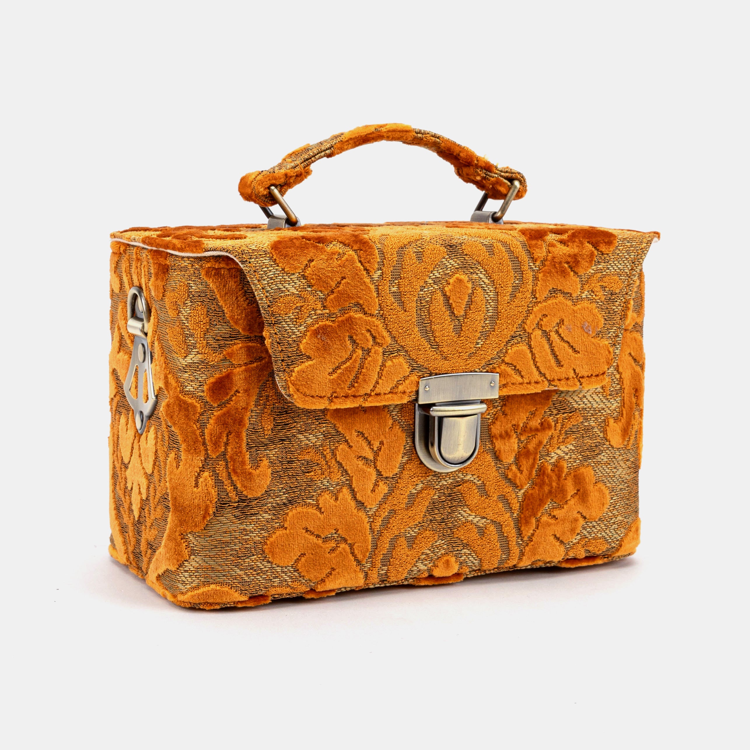 Burnout Velvet Orange Clara Medium Train Case Purse of America  front side