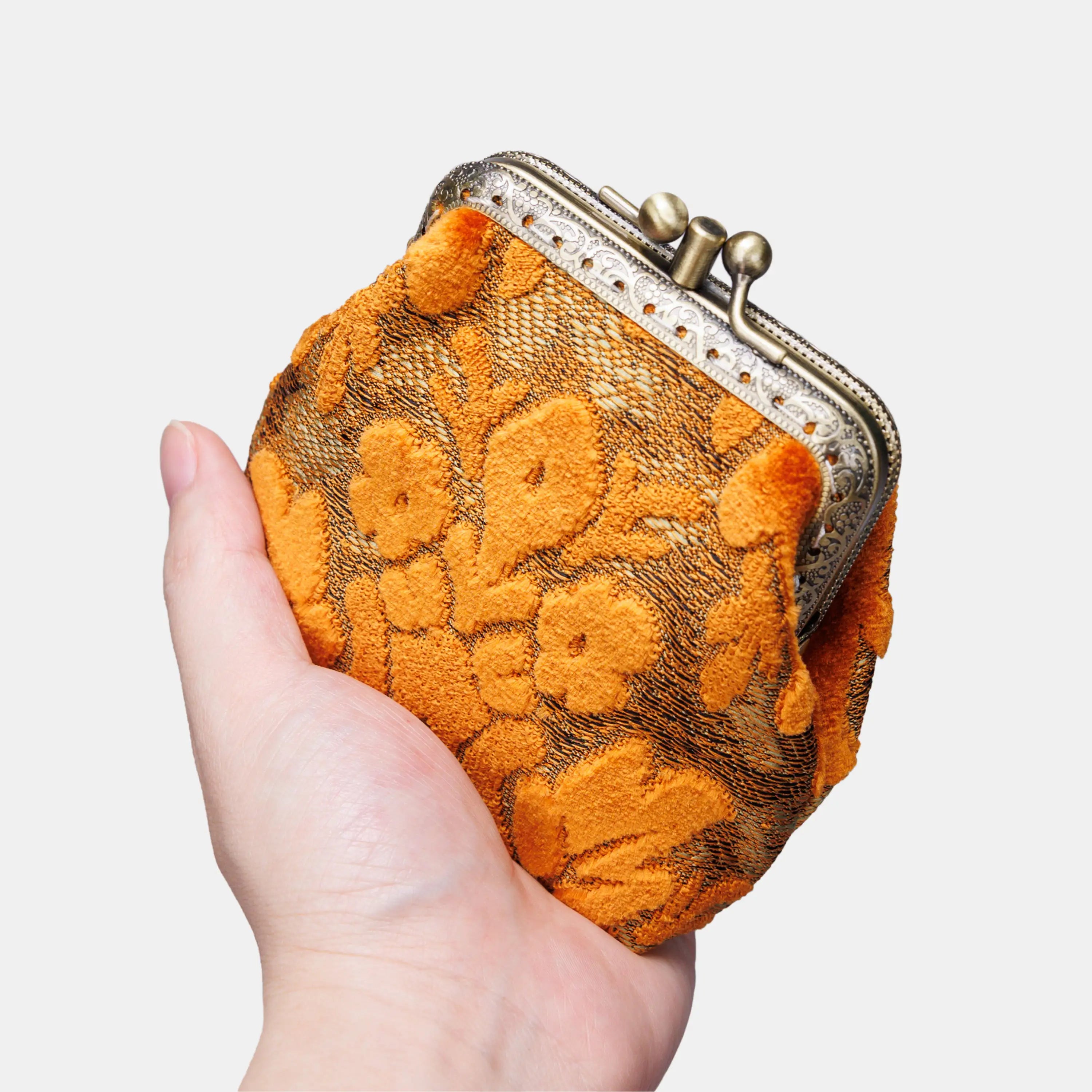 Burnout Velvet Orange Double Kiss Clasp Coin Purse of America main