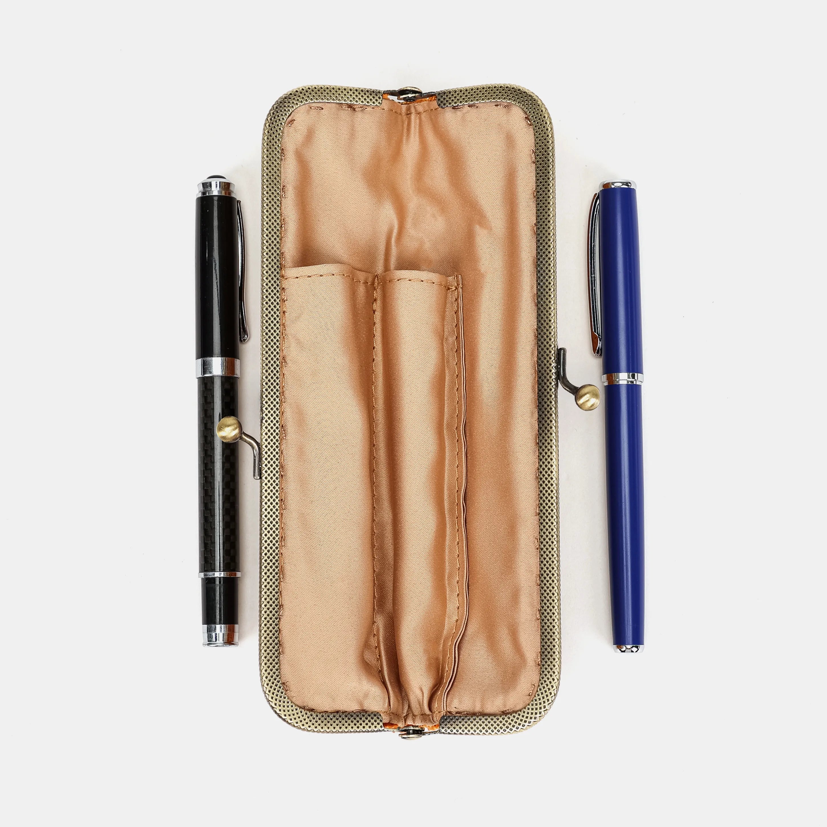 Burnout velvet Orange Duo Pen Case Carpetbag of America open