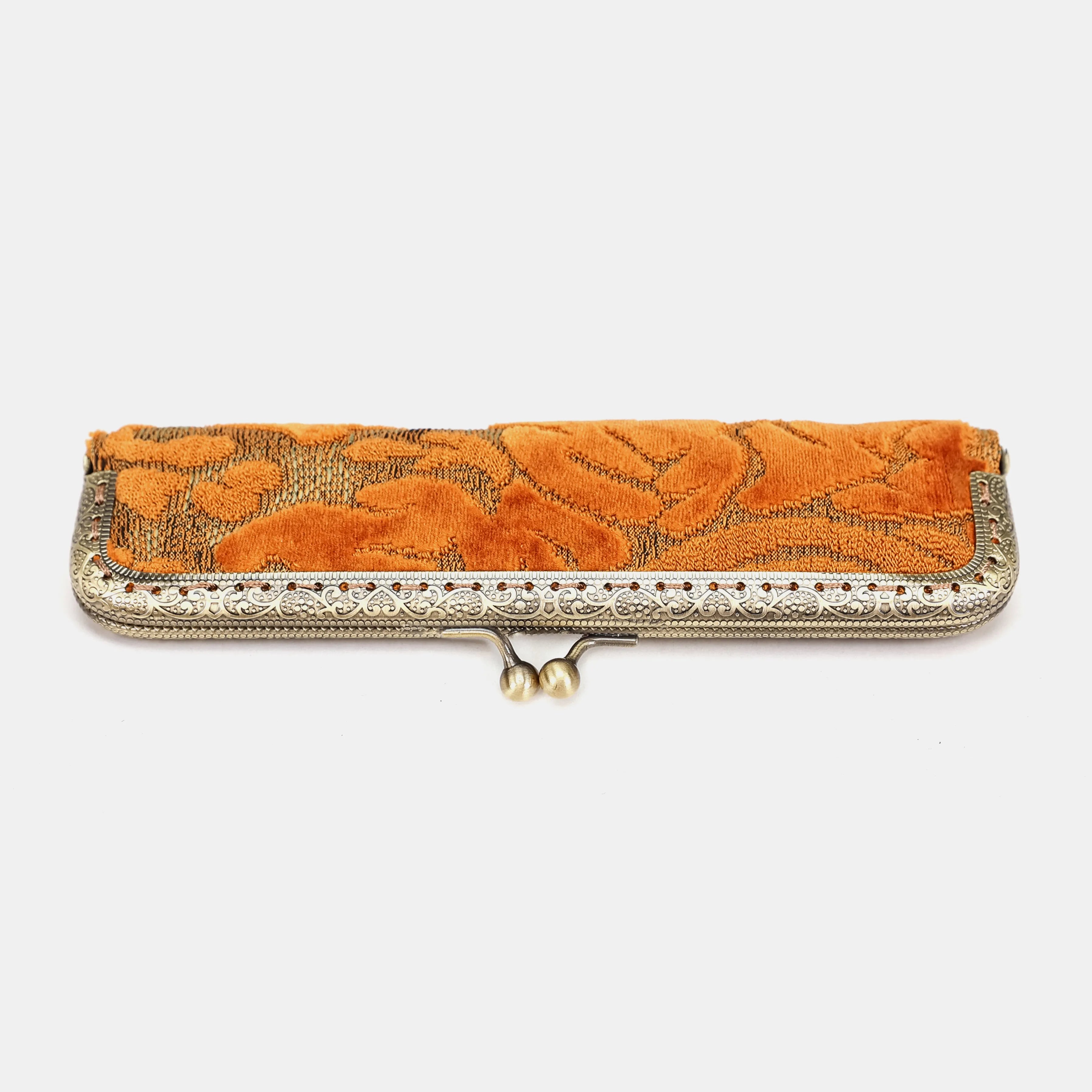Burnout velvet Orange Duo Pen Case Carpetbag of America front