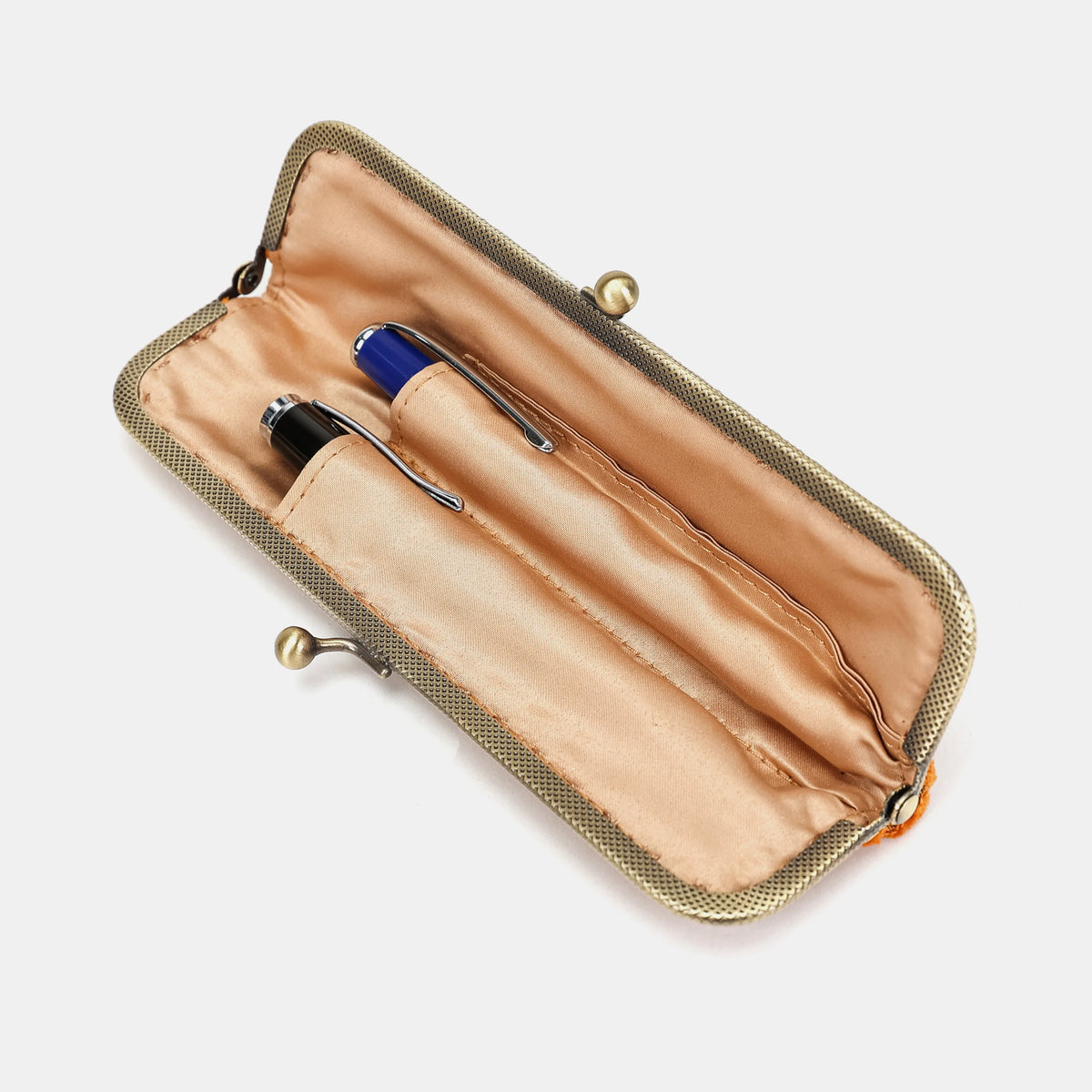Burnout velvet Orange Duo Pen Case Carpetbag of America inside