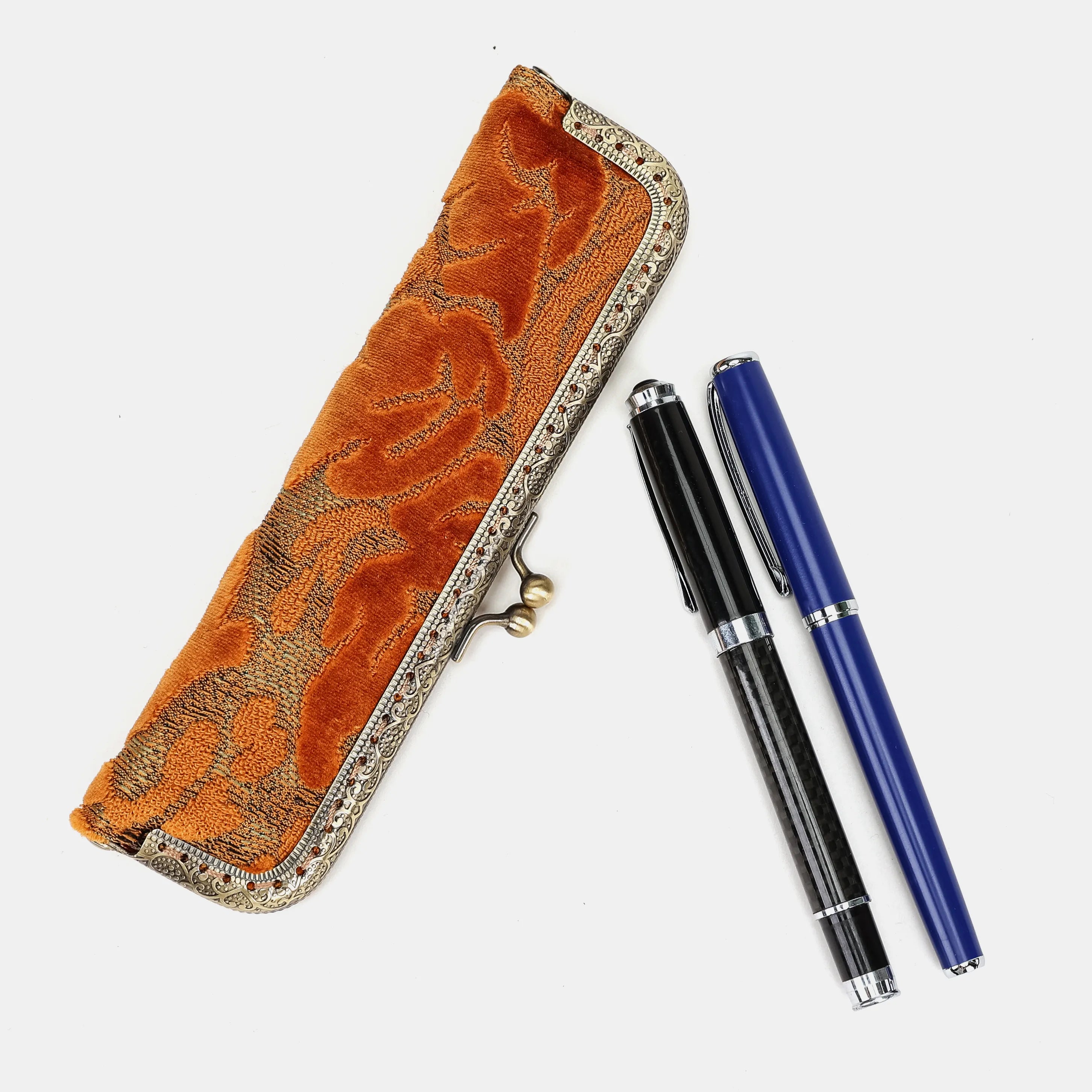 Burnout velvet Orange Duo Pen Case Carpetbag of America main