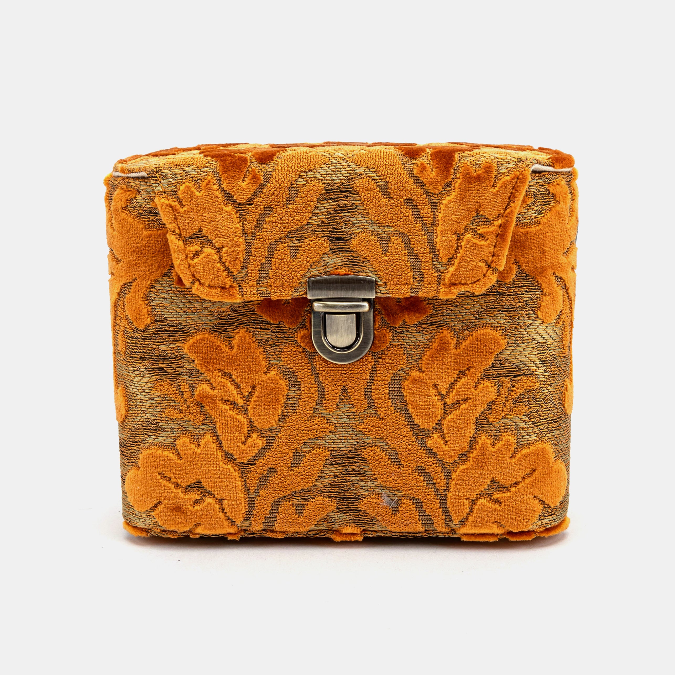 Burnout Velvet Orange Emma Small Train Case Crossbody of America front