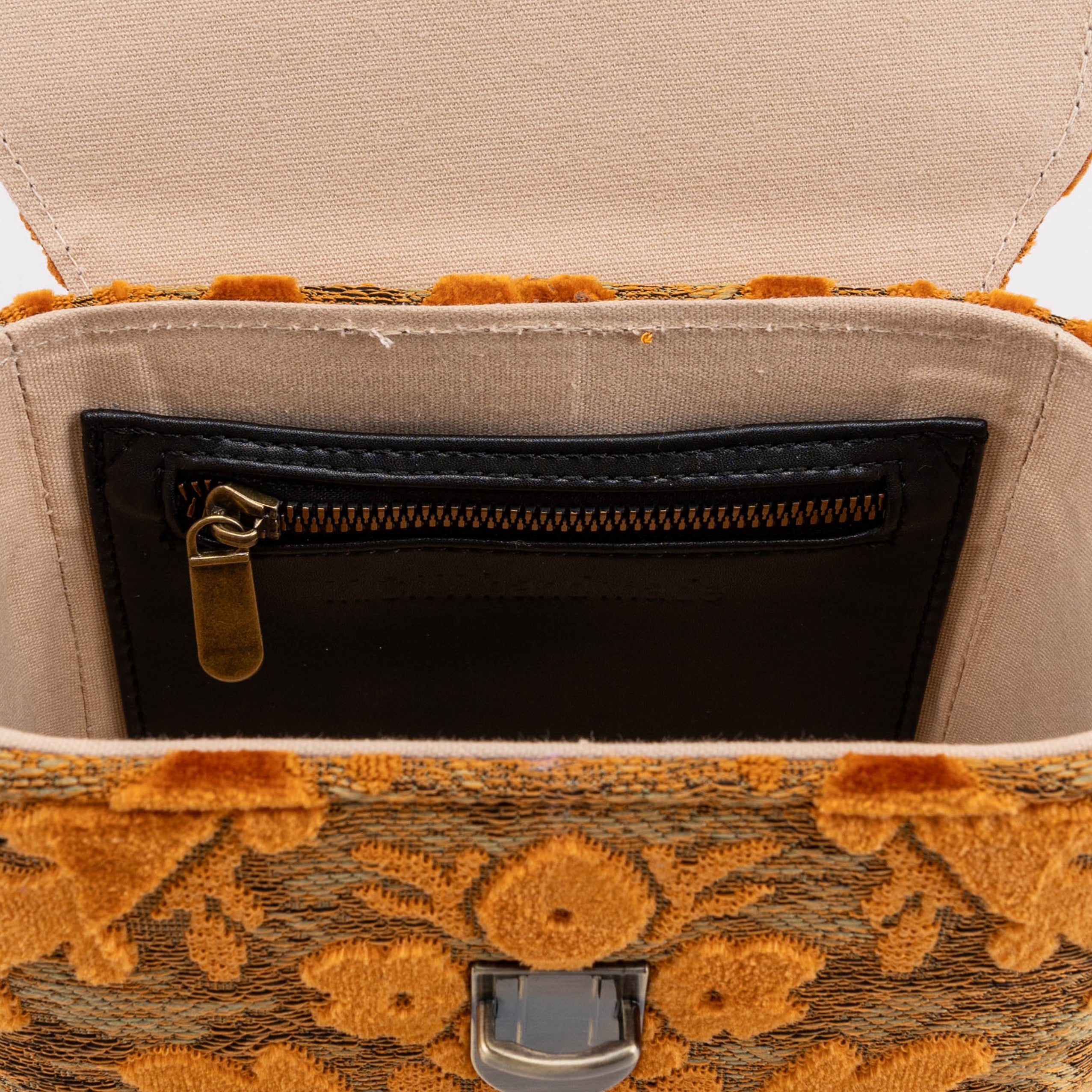 Burnout Velvet Orange Emma Small Train Case Crossbody of America inside zipper