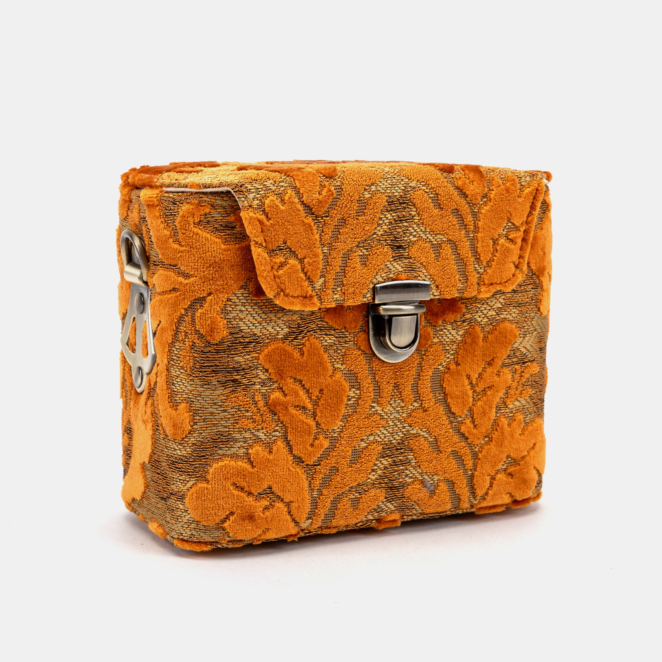 Burnout Velvet Orange Emma Small Train Case Crossbody of America front side