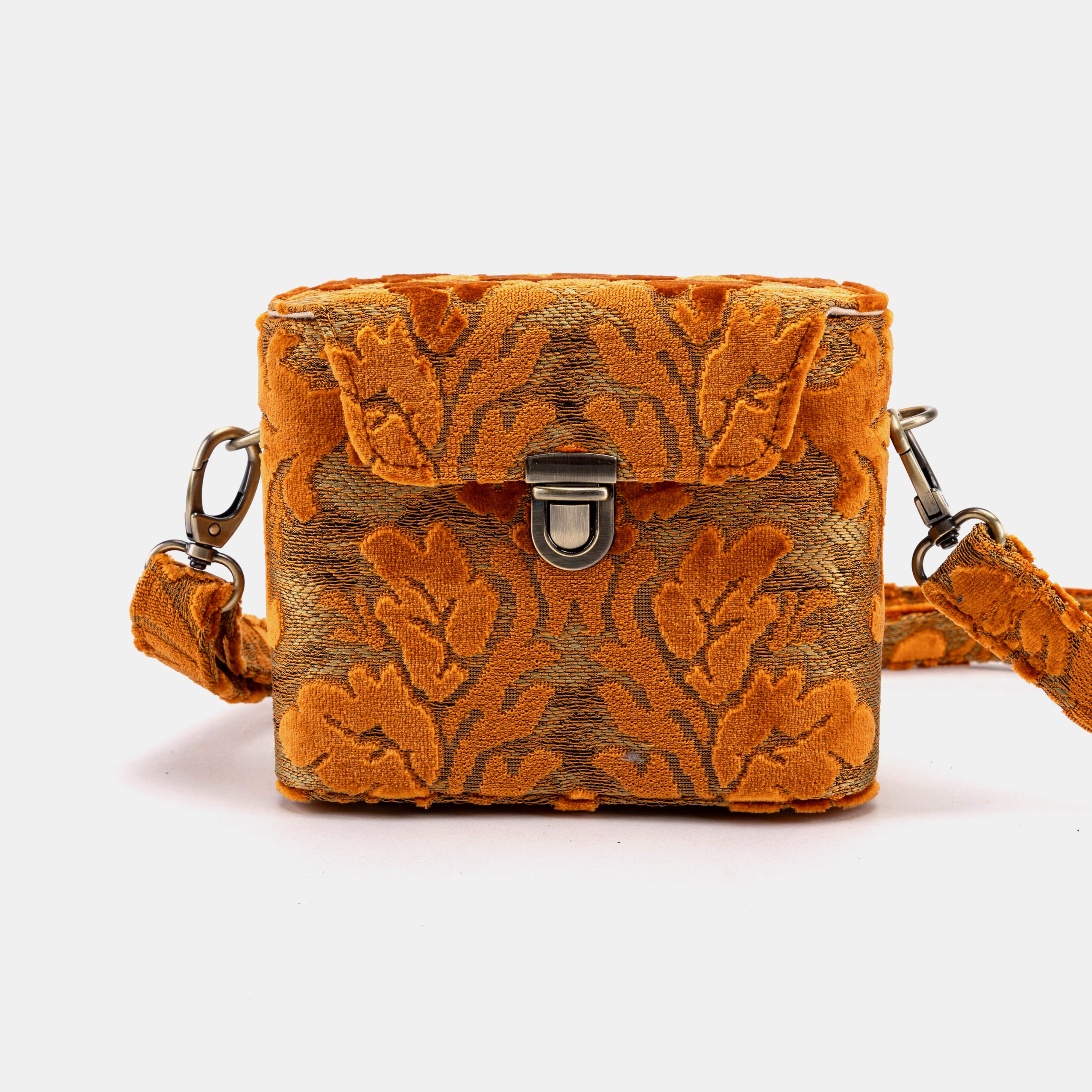 Burnout Velvet Orange Emma Small Train Case Crossbody of America main