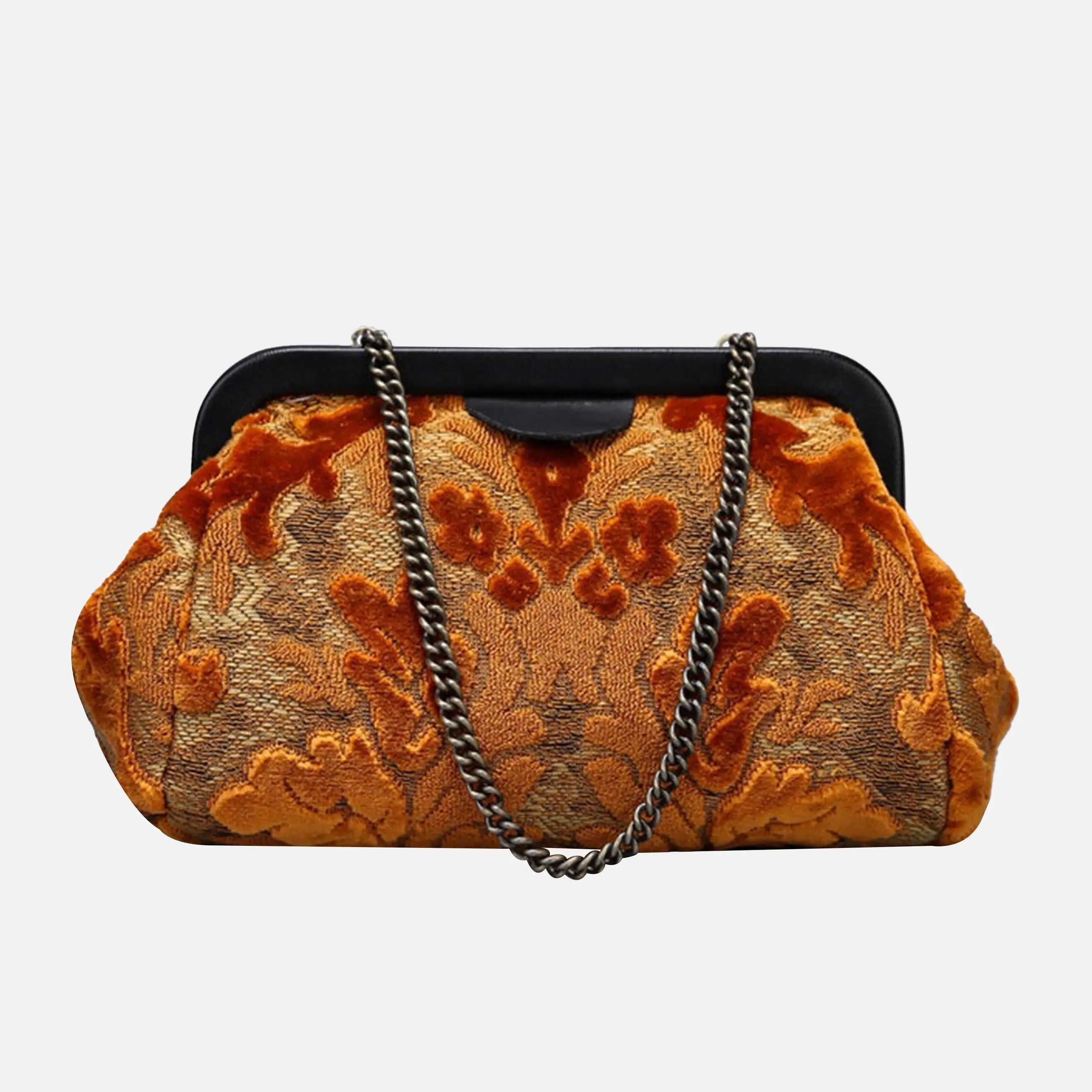 Burnout Velvet Orange Evening Bag Clutch carpet bag of America main
