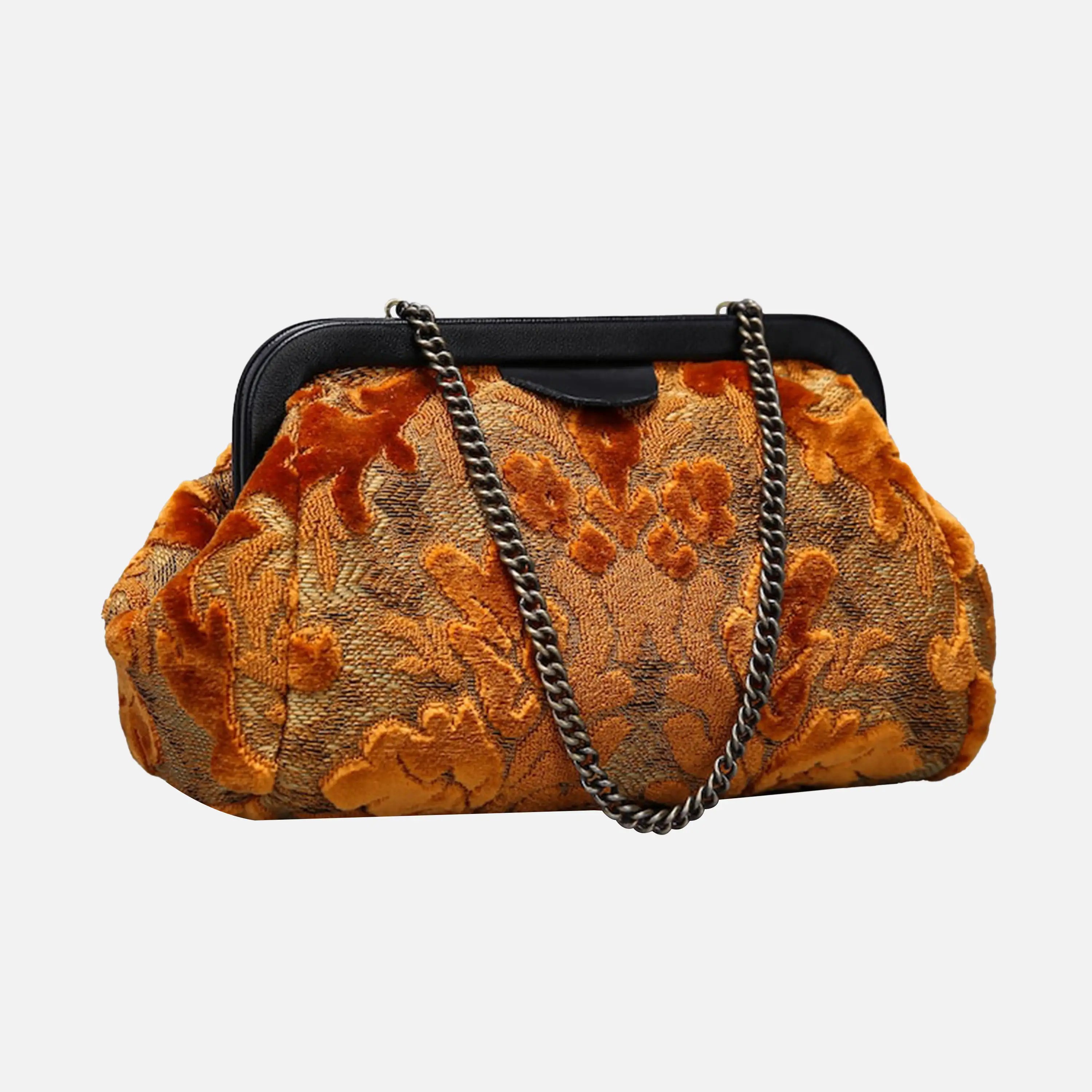 Burnout Velvet Orange Evening Bag Clutch carpet bag of America front