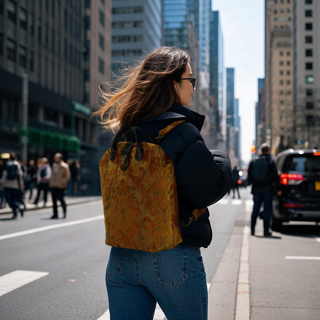 Burnout Velvet Orange Everyday Backpack of America with model