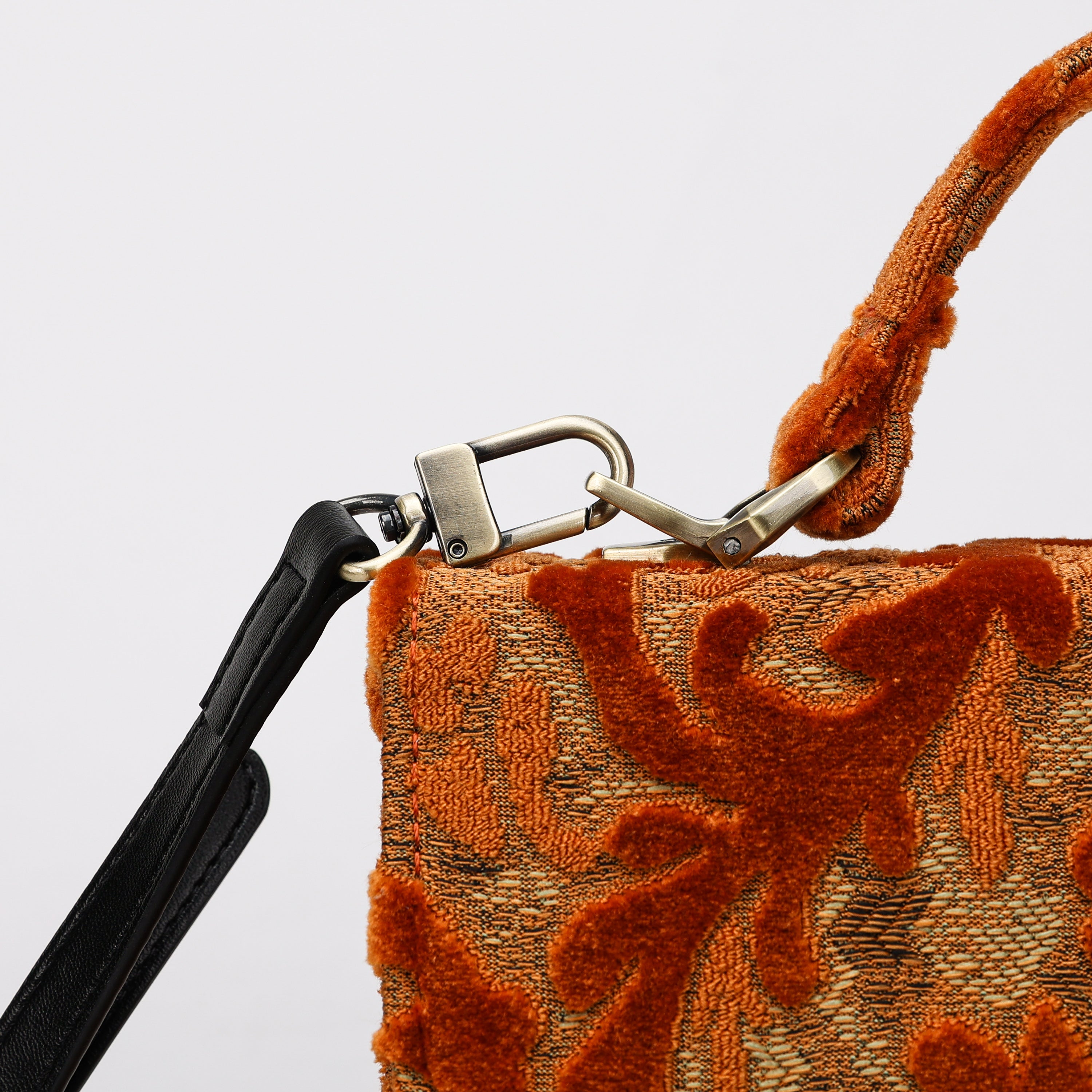 Burnout Velvet Orange Flap Satchel Carpetbag of America clasp
