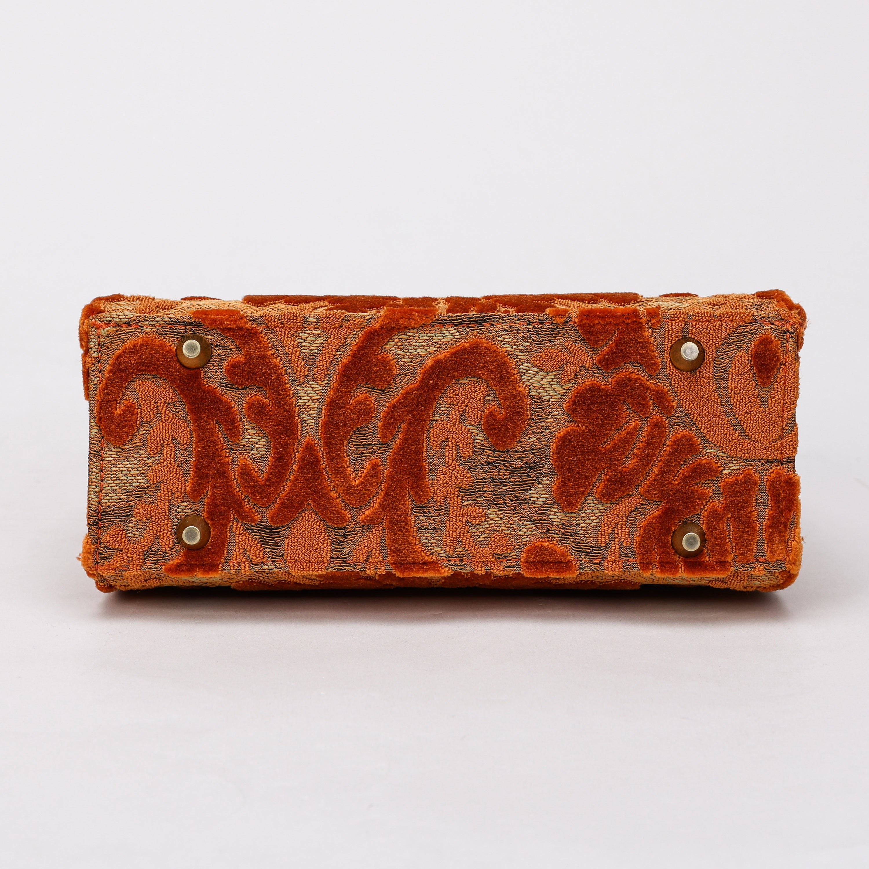 Burnout Velvet Orange Flap Satchel Carpetbag of America bottom