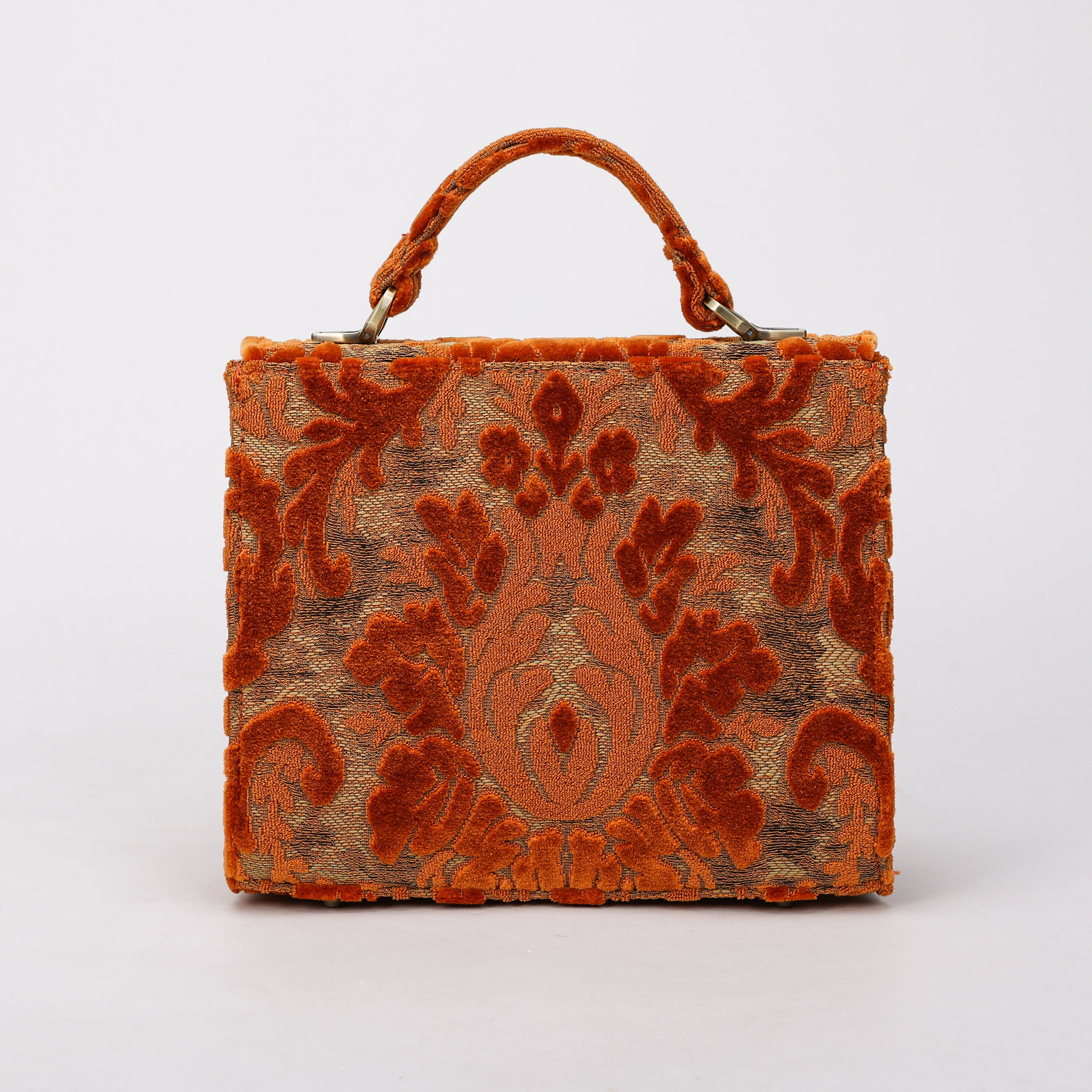 Burnout Velvet Orange Flap Satchel Carpetbag of America back