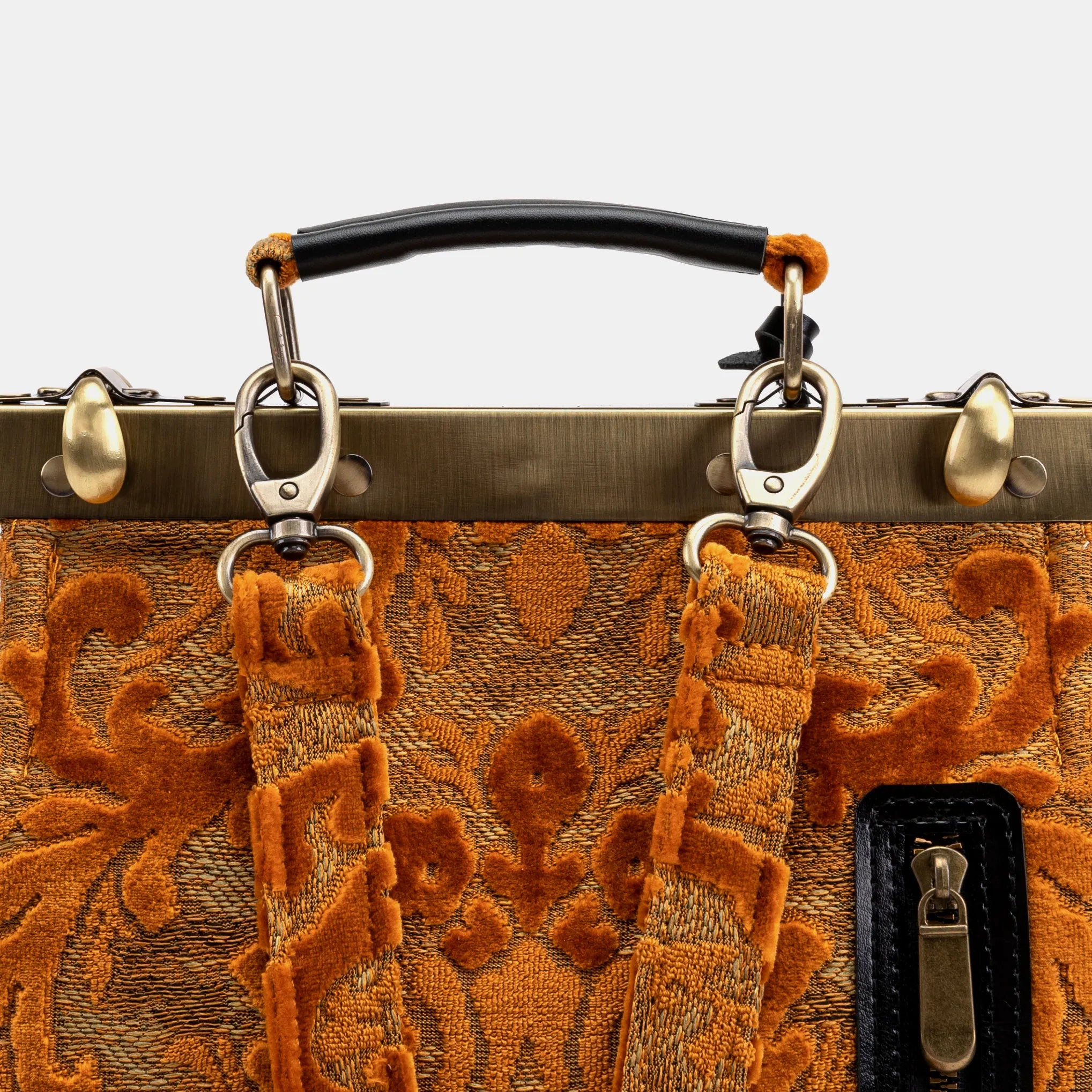 Burnout Velvet Orange Helena Carpet Gladstone Backpack of America back details