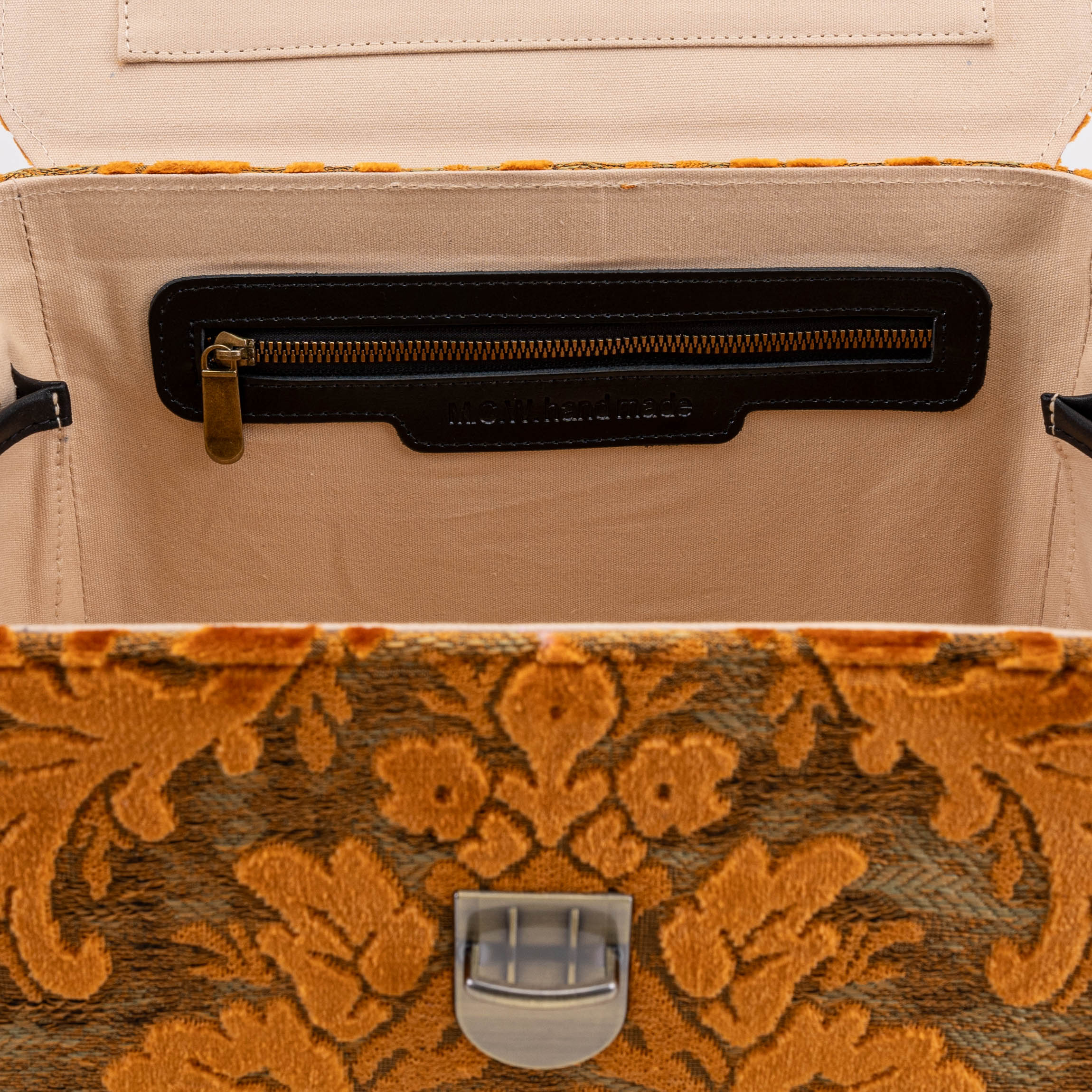 Burnout Velvet Orange Josephine Large Train Case of America inside zipper