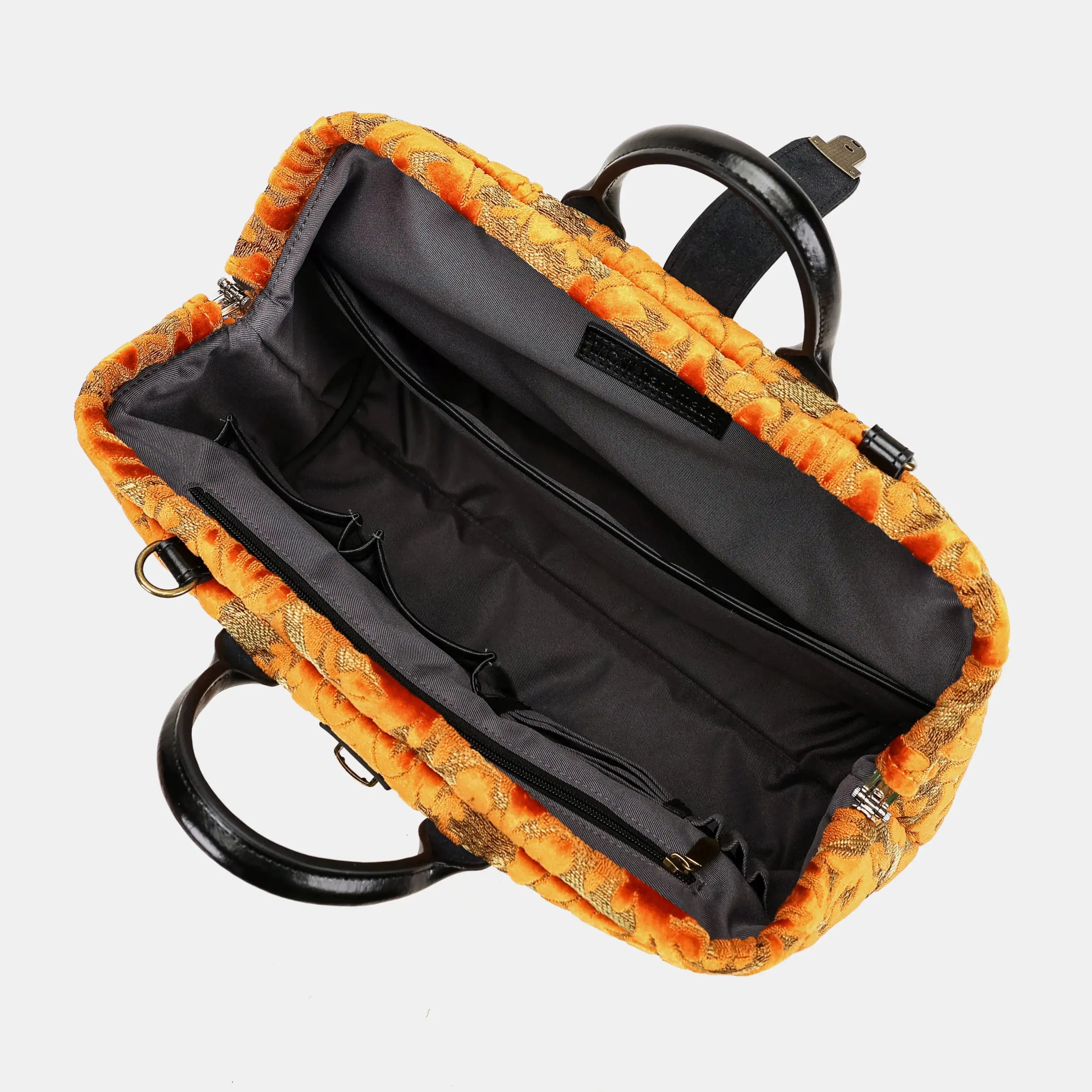 Burnout Velvet Orange Laptop Work Bag of America inside