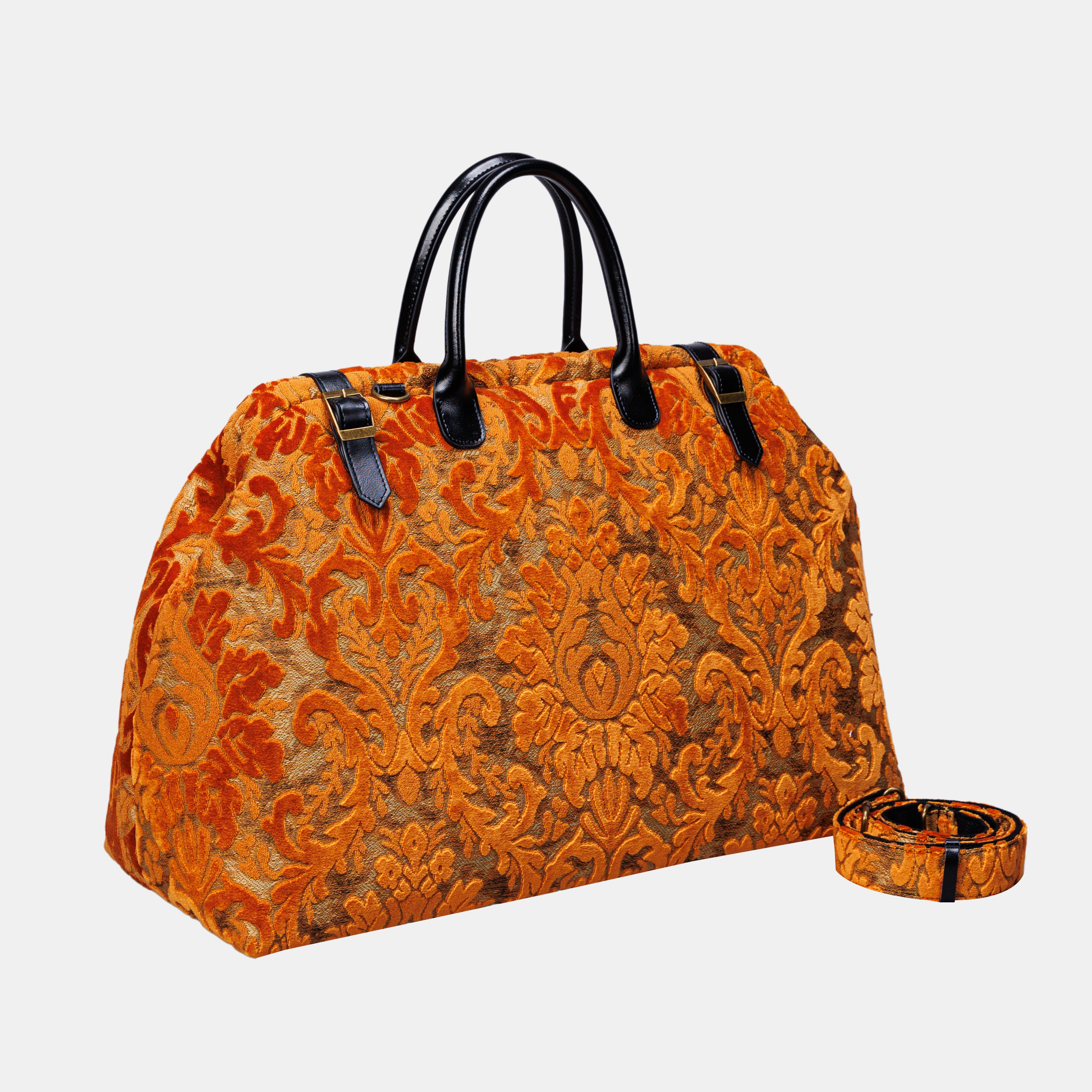 Burnout Velvet Orange Large Carpetbag   of America with shoulder strap