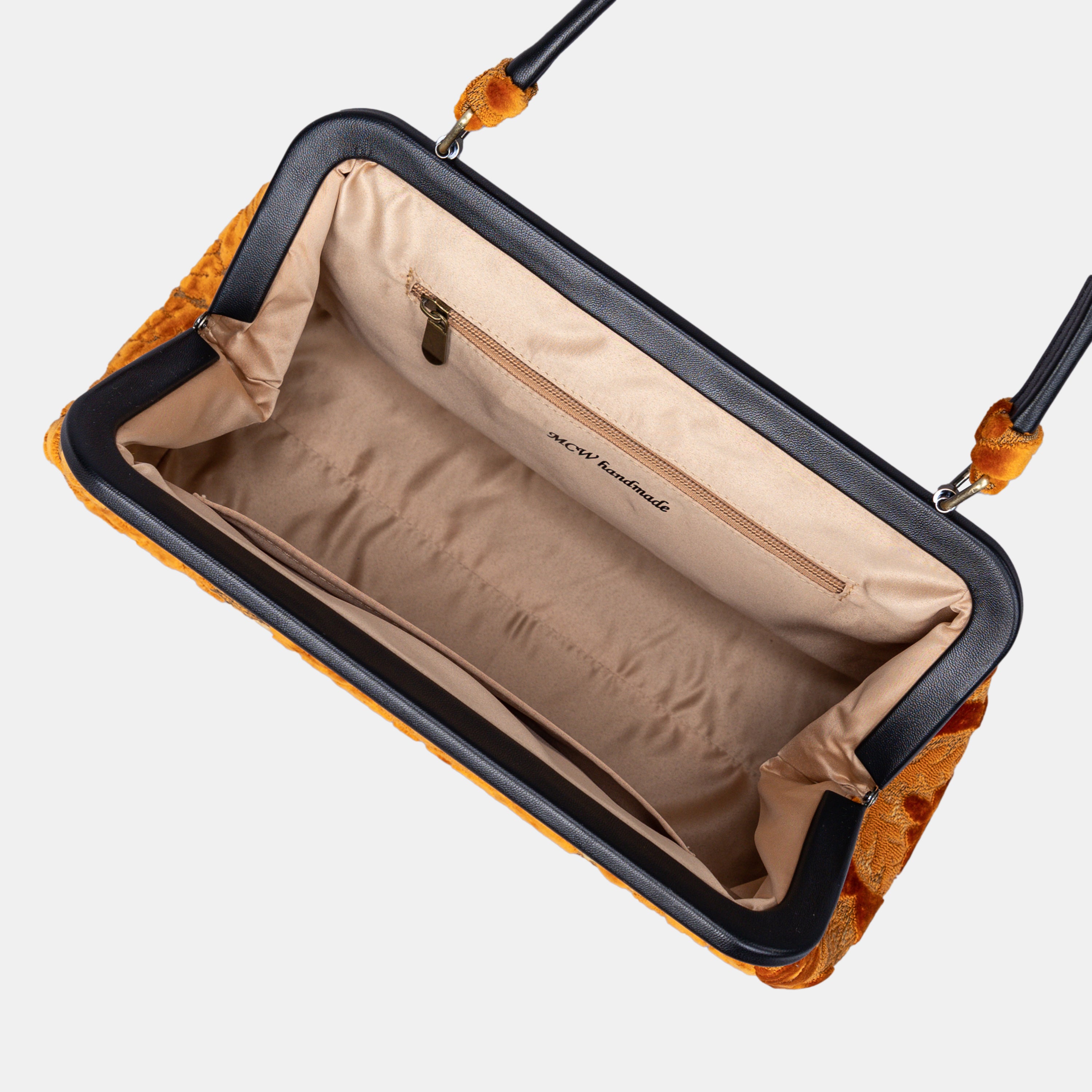 Burnout Velvet Orange Shoulder Bag open