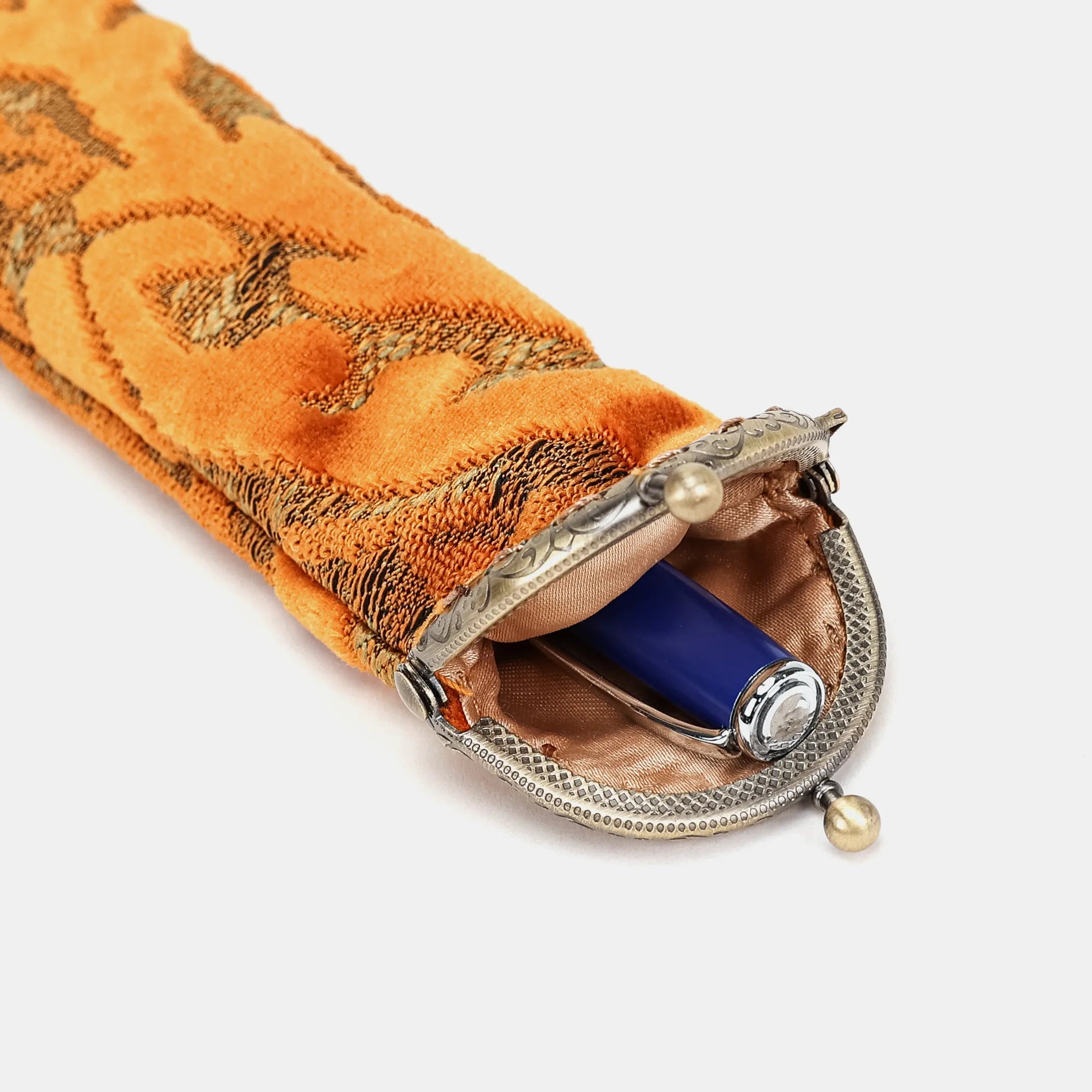 Burnout Velvet Orange Solo Pen Case Carpetbag of America open