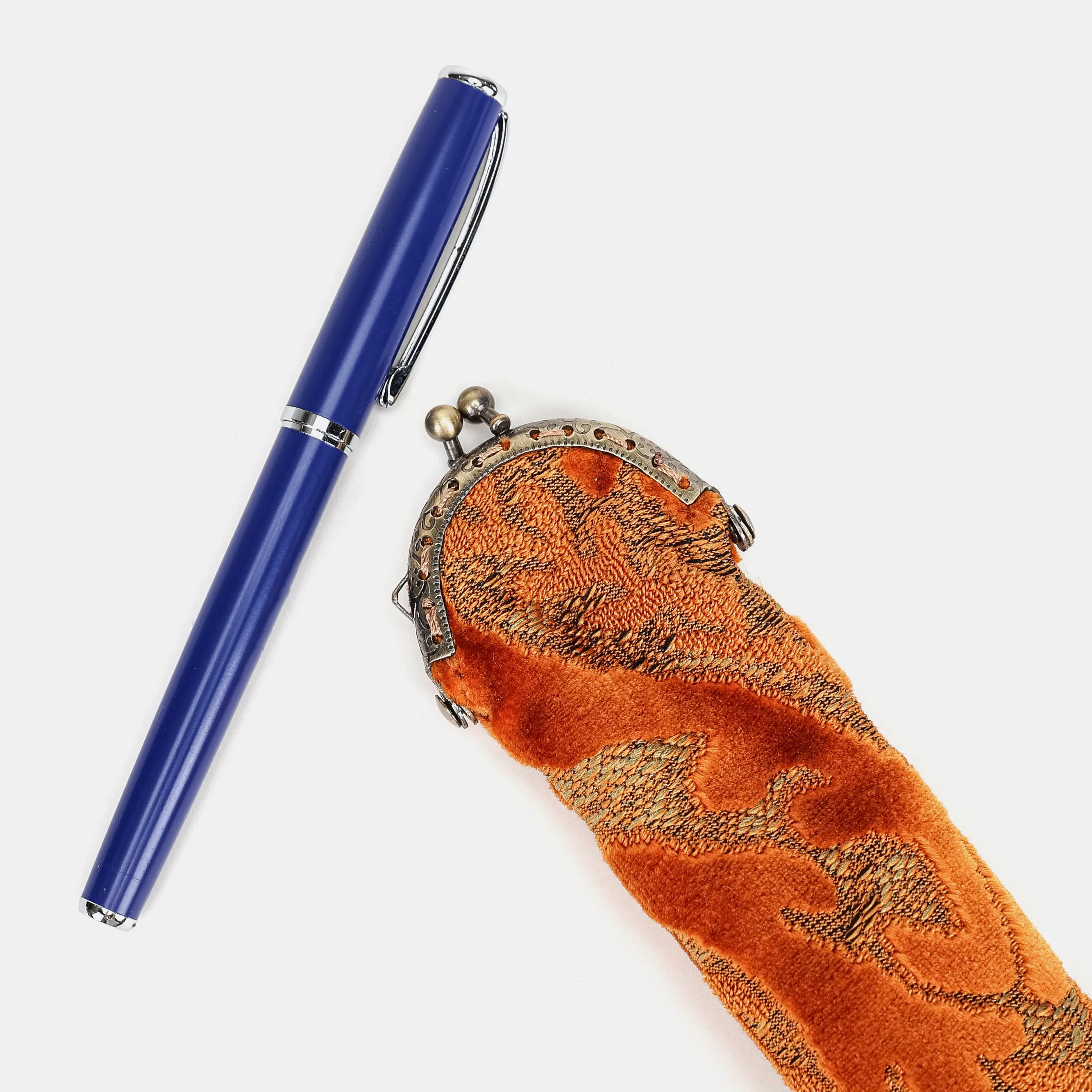 Burnout Velvet Orange Solo Pen Case Carpetbag of America with pen