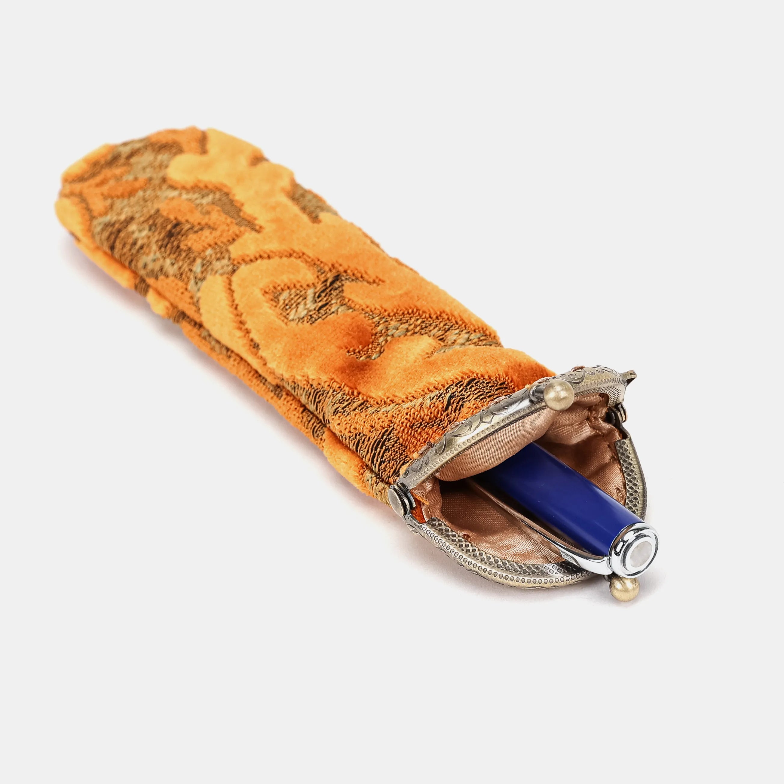 Burnout Velvet Orange Solo Pen Case Carpetbag of America in use