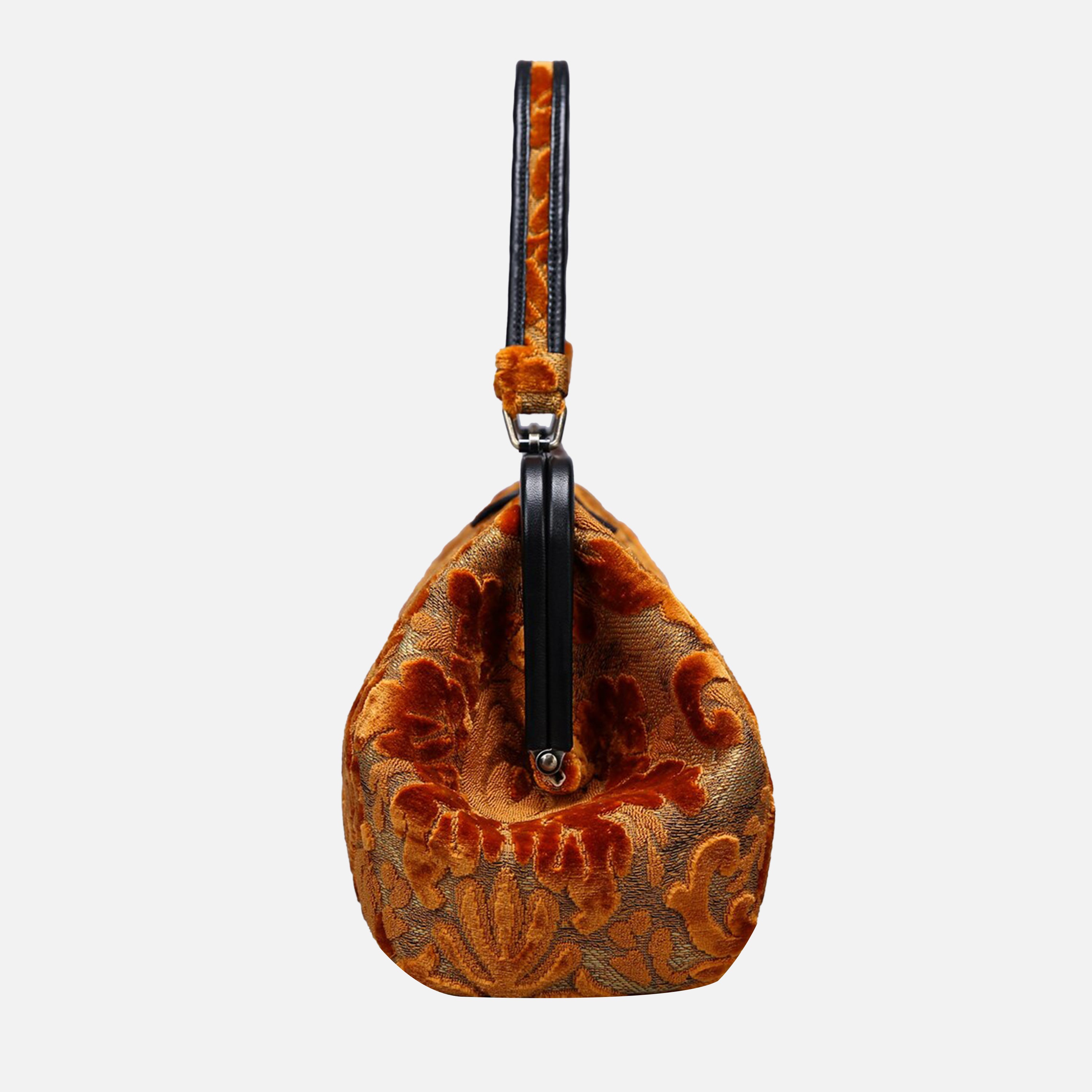 Burnout Velvet Orange Top Handle Purse carpet bag of America side