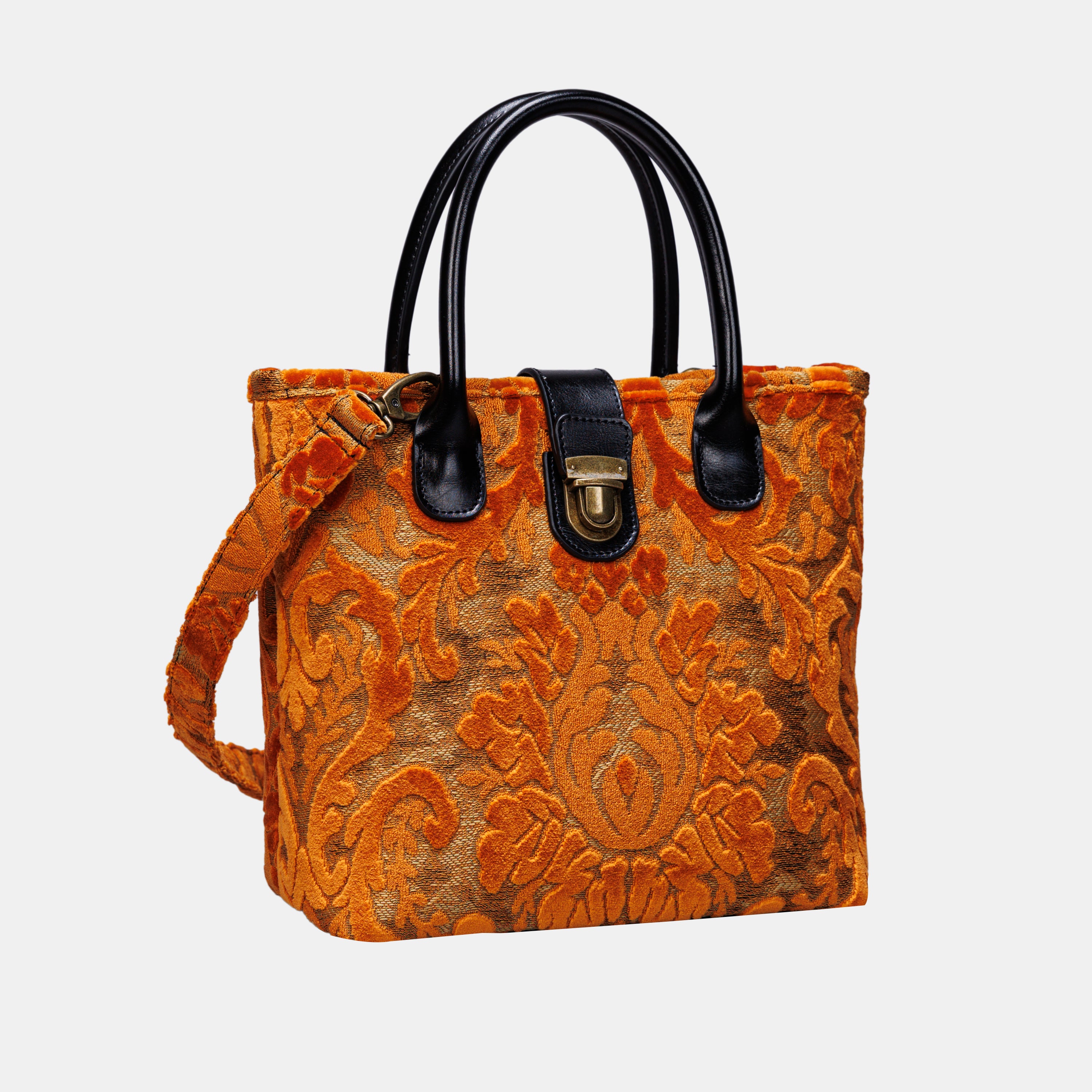 Burnout Velvet Orange Tuck Lock Carpet Satchel carpet bag MCW Handmade of America front