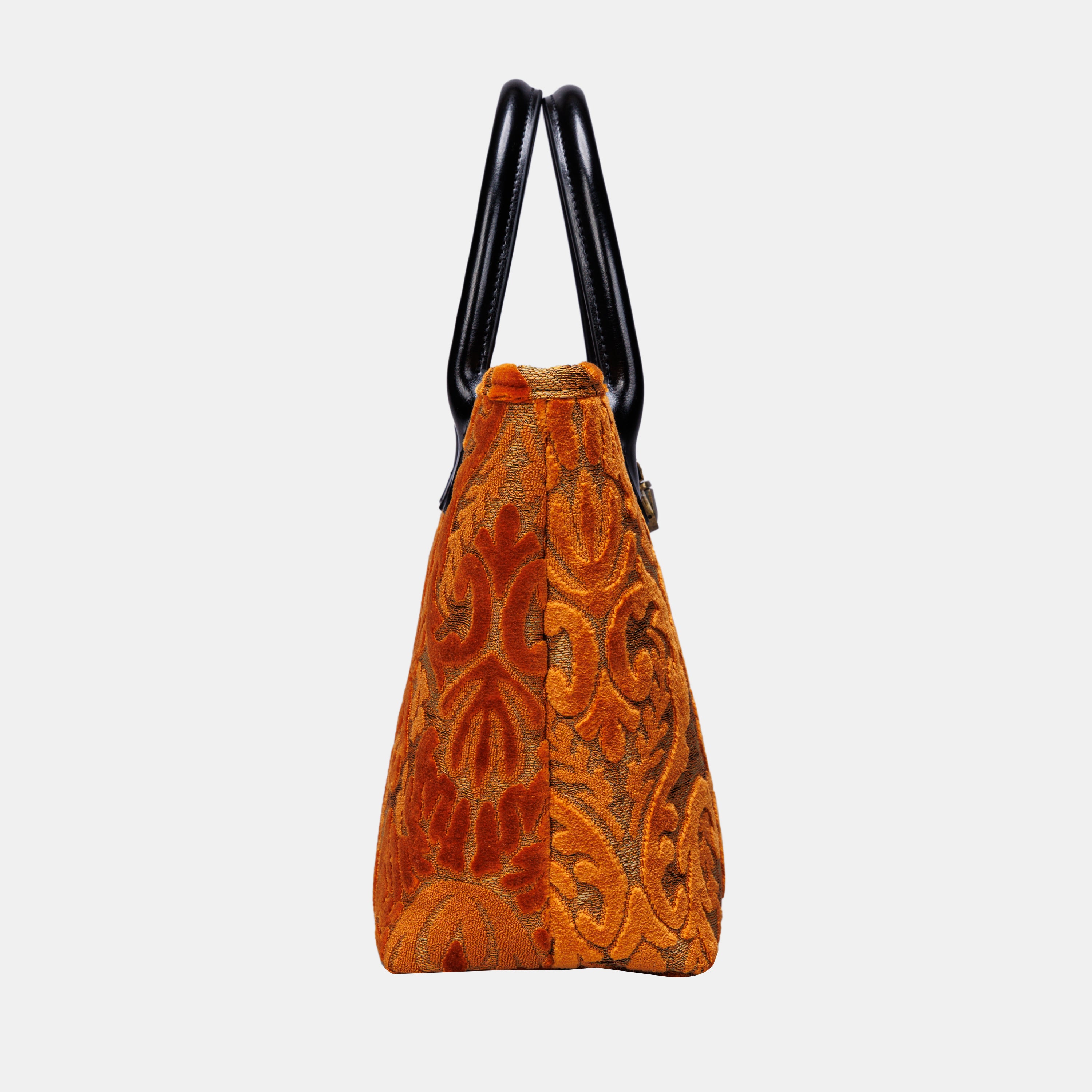 Burnout Velvet Orange Tuck Lock Carpet Satchel carpet bag MCW Handmade of America side