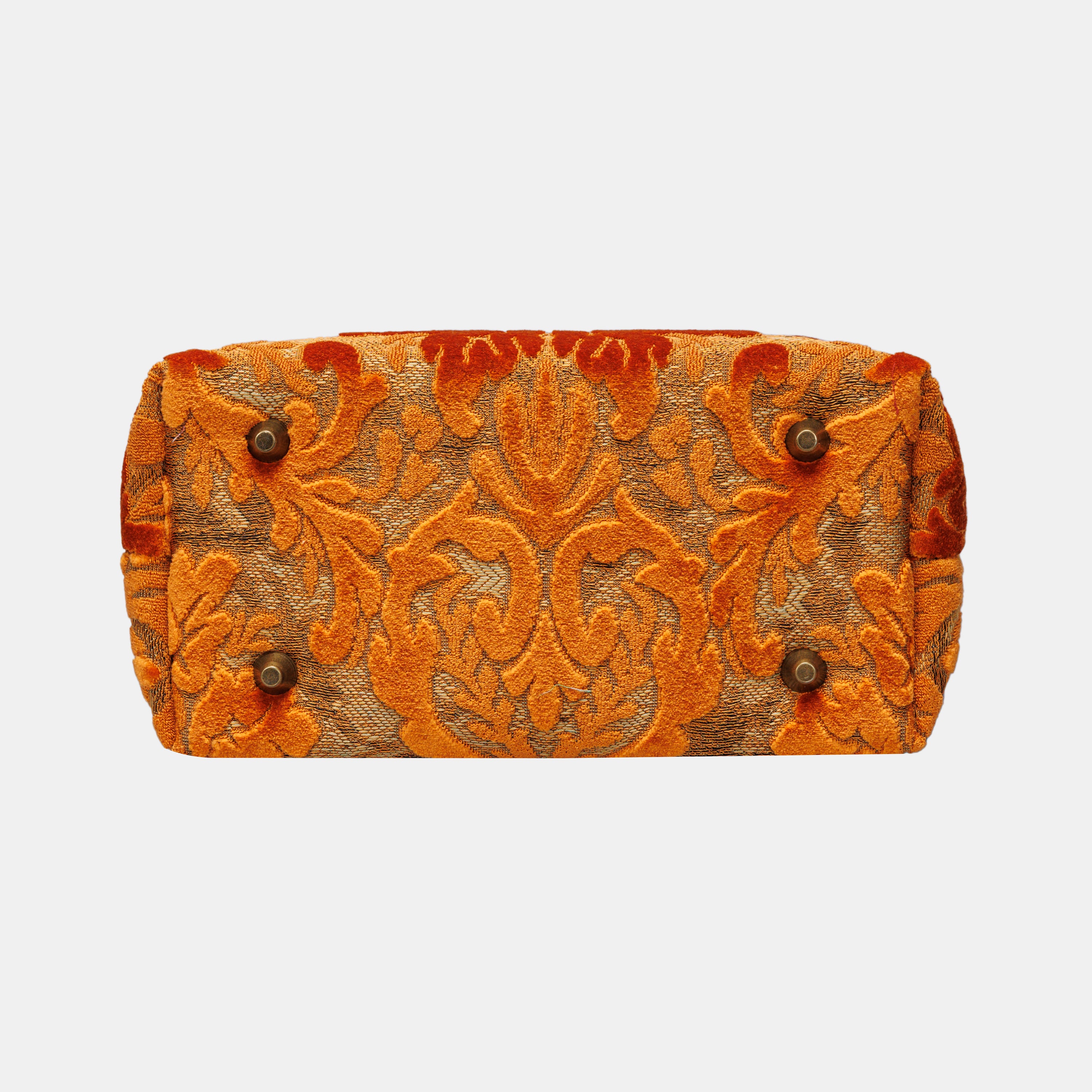 Burnout Velvet Orange Tuck Lock Carpet Satchel carpet bag MCW Handmade of America bottom