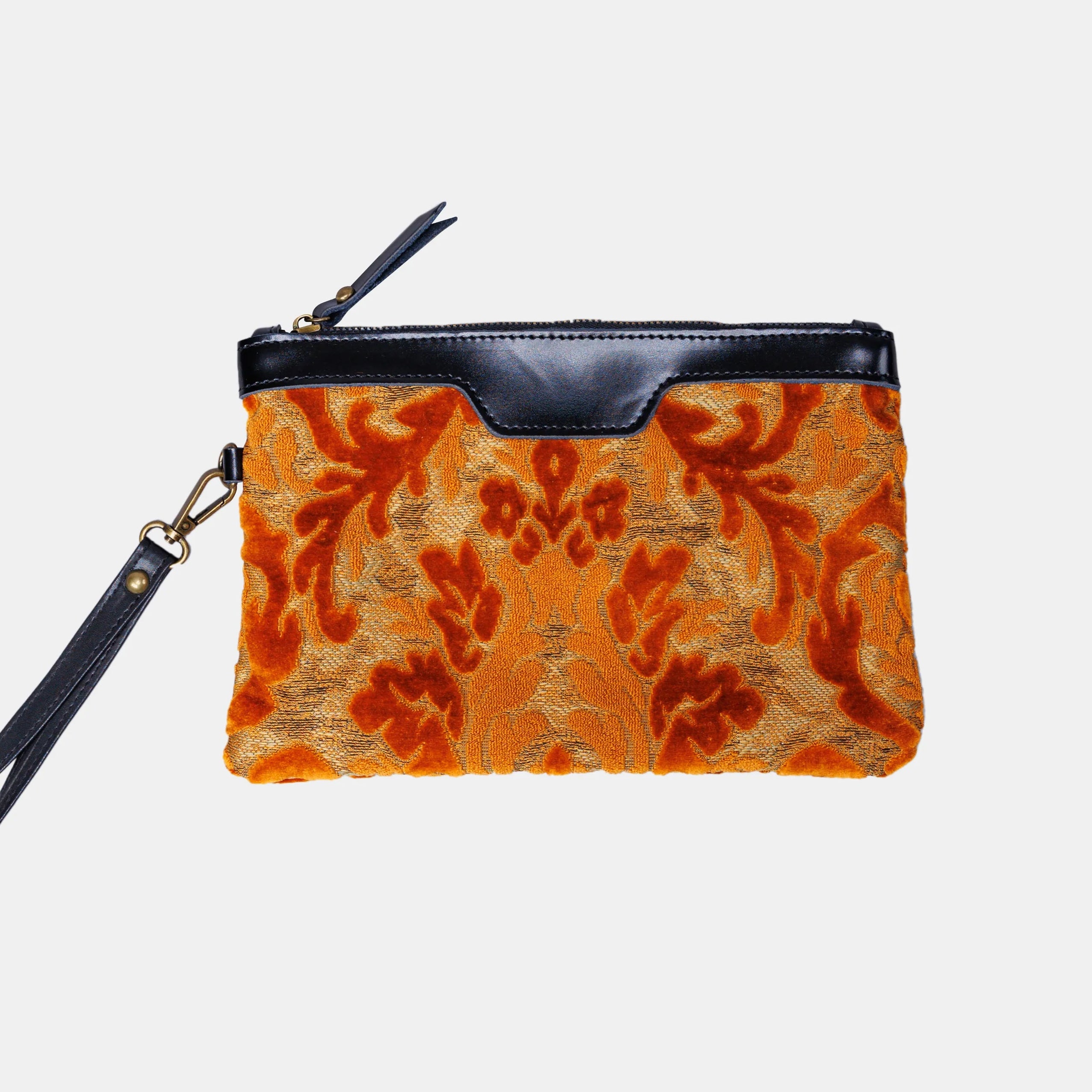 Burnout Velvet Orange Wristlet Clutch carpet bag MCW Handmade main