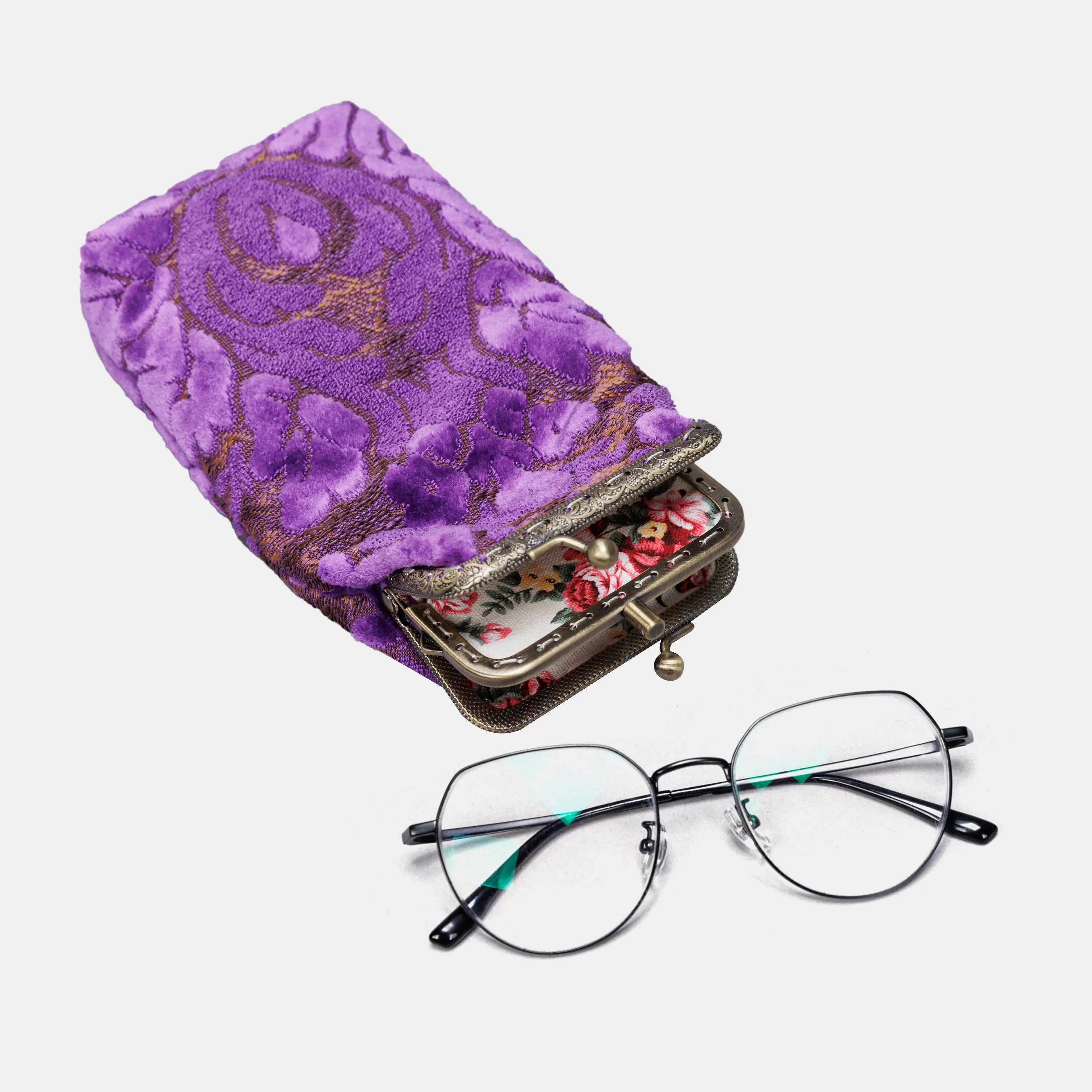 Burnout Velvet Purple Carpet Eyeglasses Case  of America with glasses-3