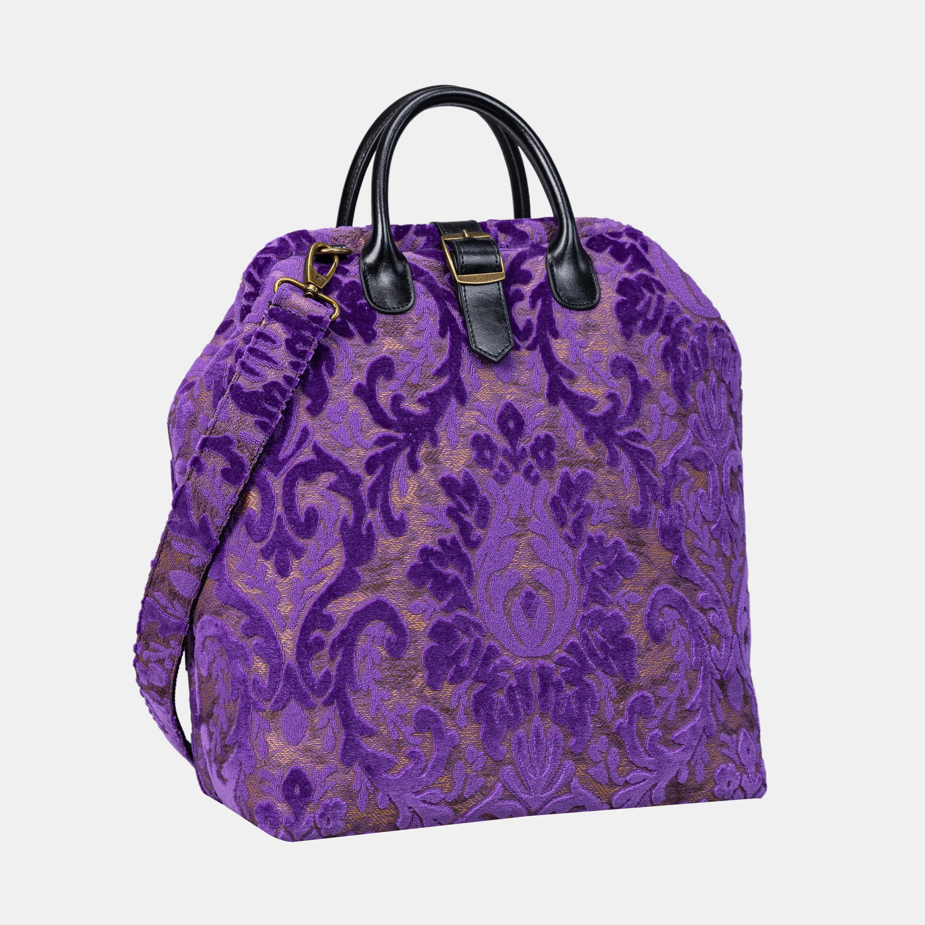 Burnout Velvet Purple Carpet Laptop Backpack Carpetbag of America front side
