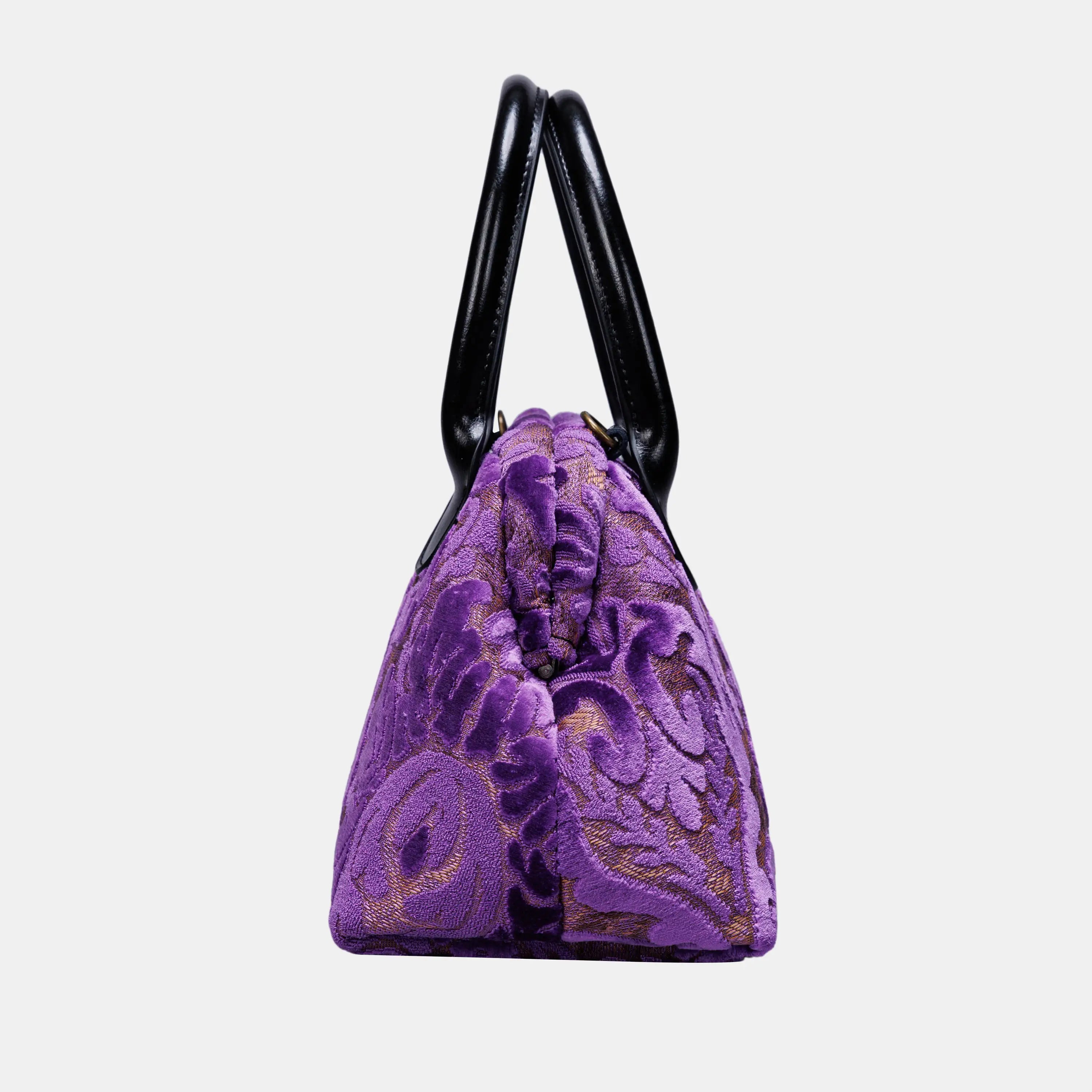 Burnout Velvet Purple Carpet Satchel carpet bag MCW Handmade side
