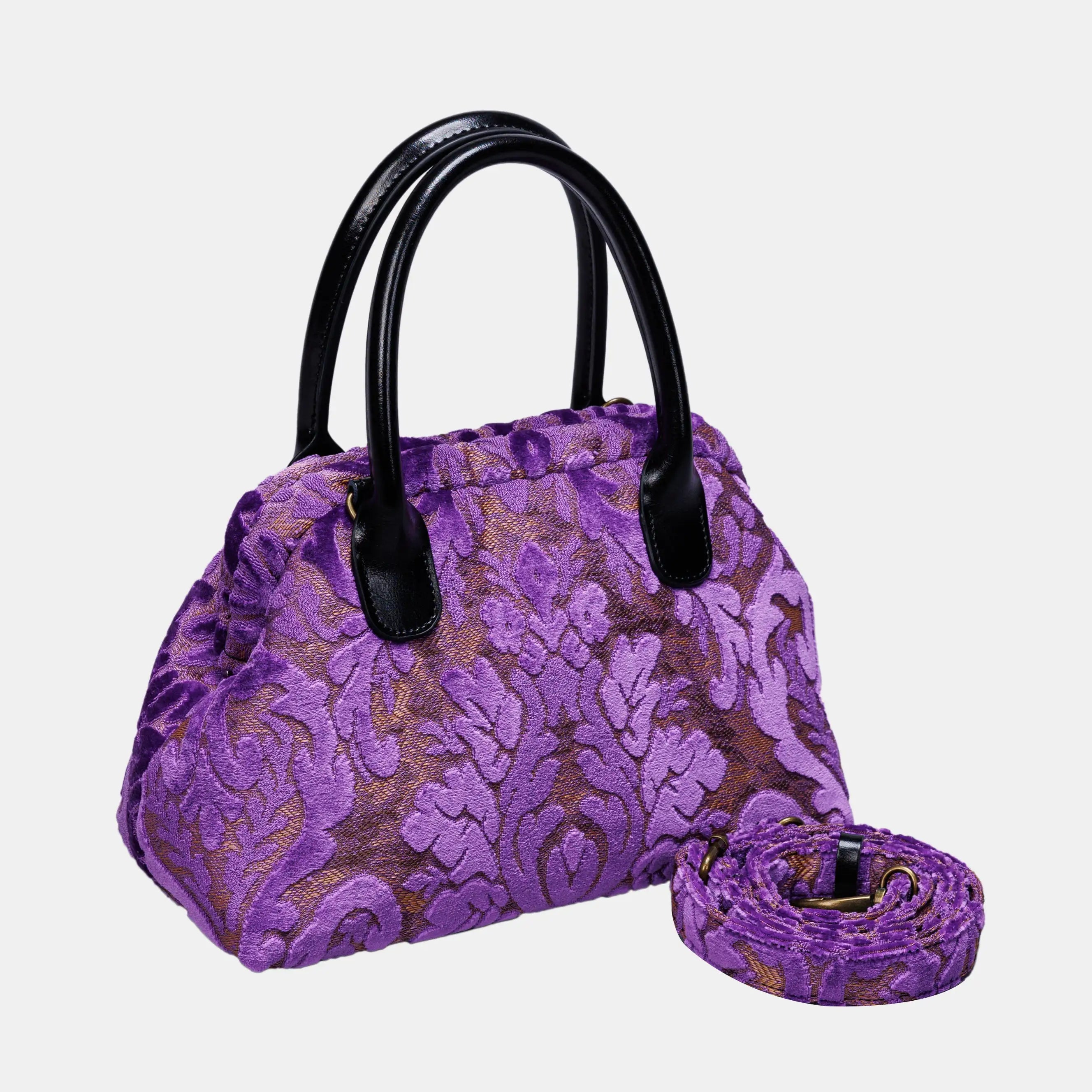 Burnout Velvet Purple Carpet Satchel carpet bag MCW Handmade of America with strap