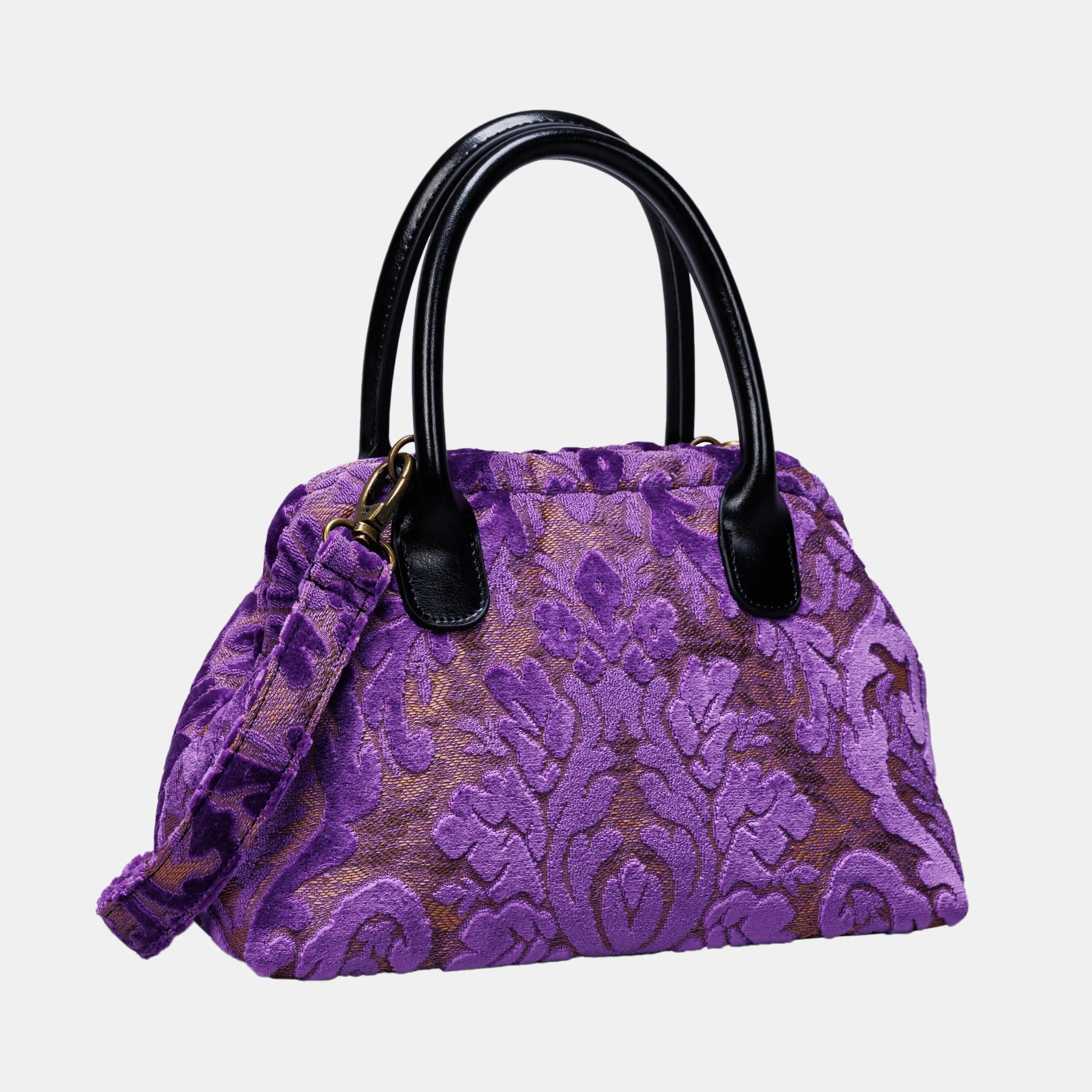 Burnout Velvet Purple Carpet Satchel carpet bag MCW Handmade front side