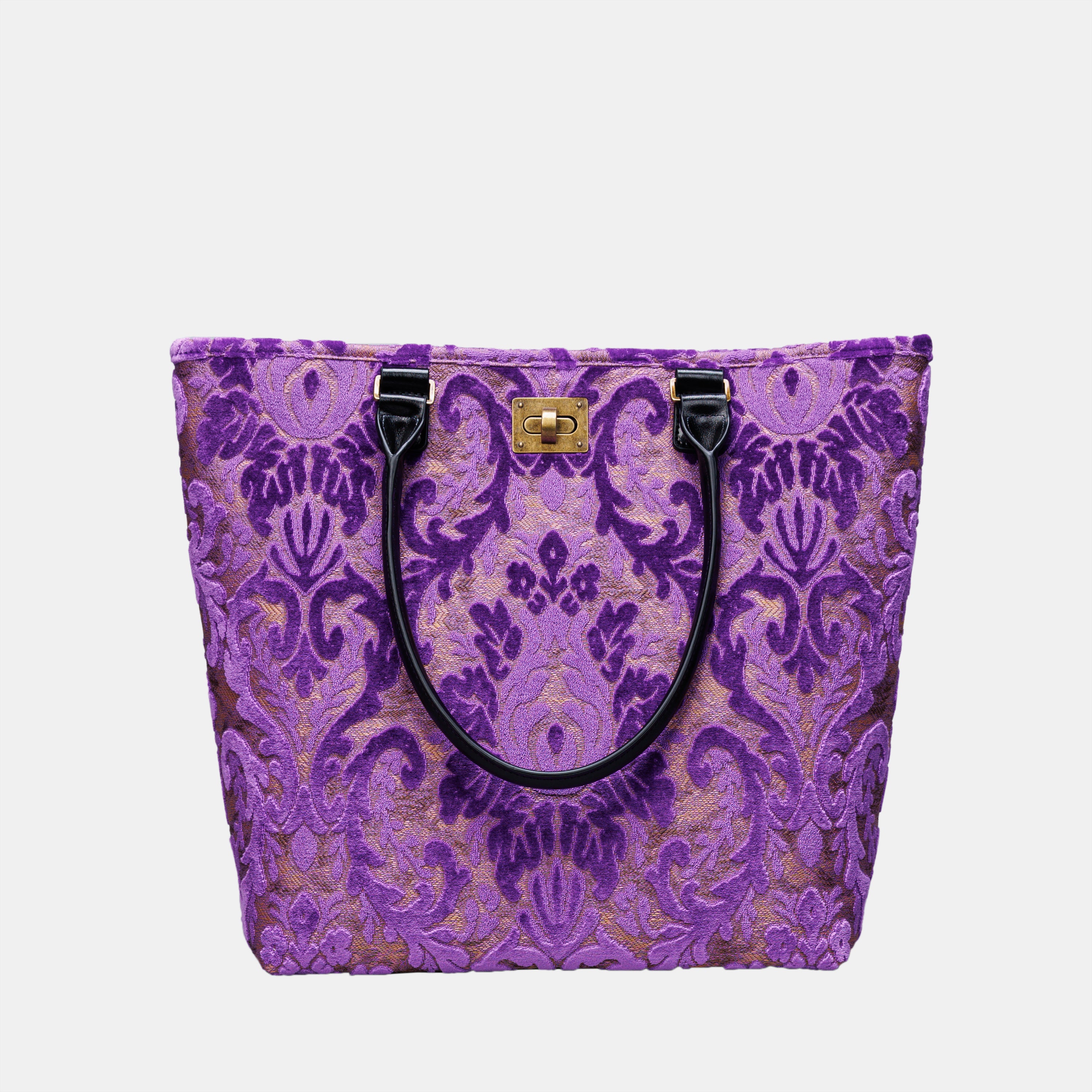 Burnout Velvet Purple Carpet Tote Shopper carpet bag of America handle down