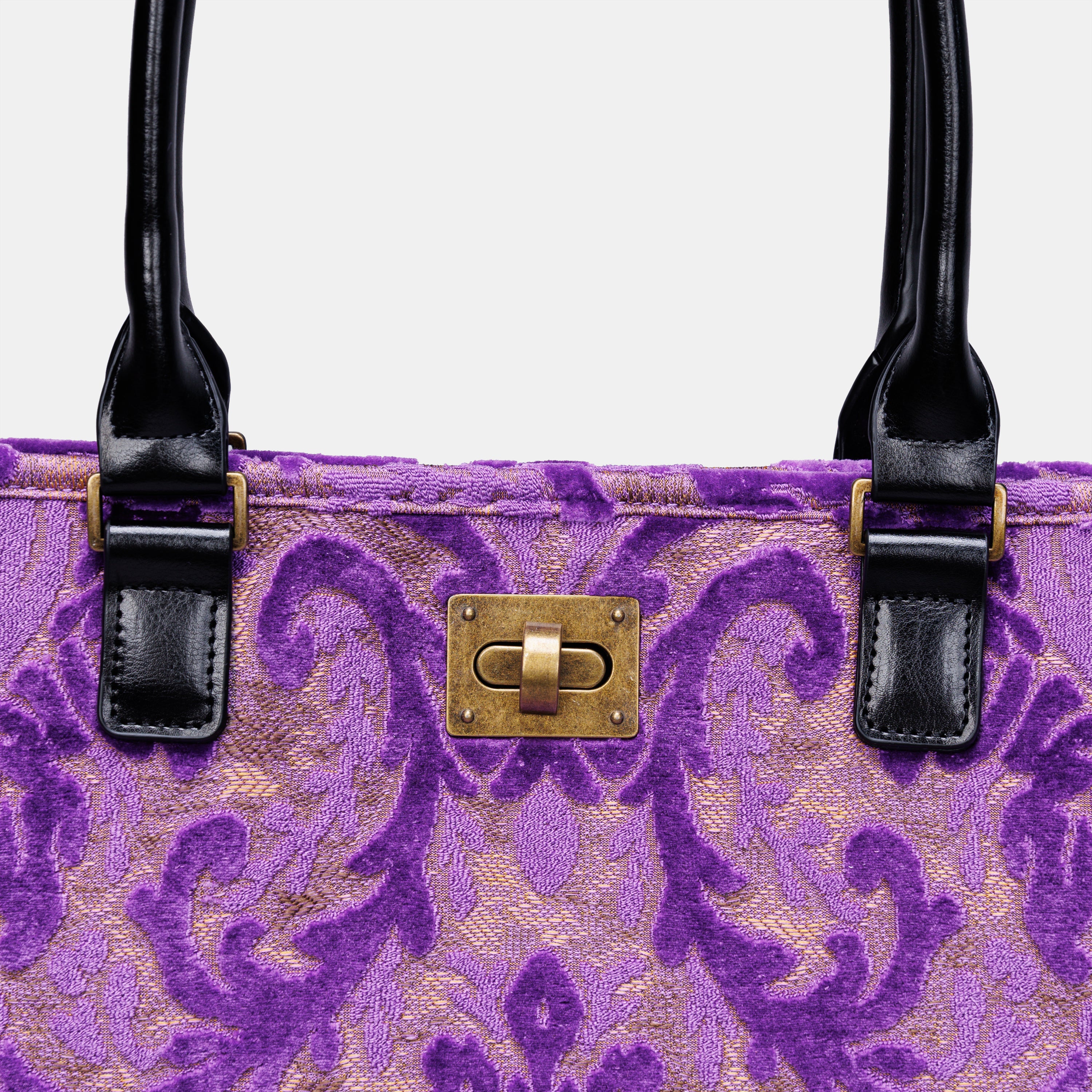 Burnout Velvet Purple Carpet Tote Shopper carpet bag of America closure